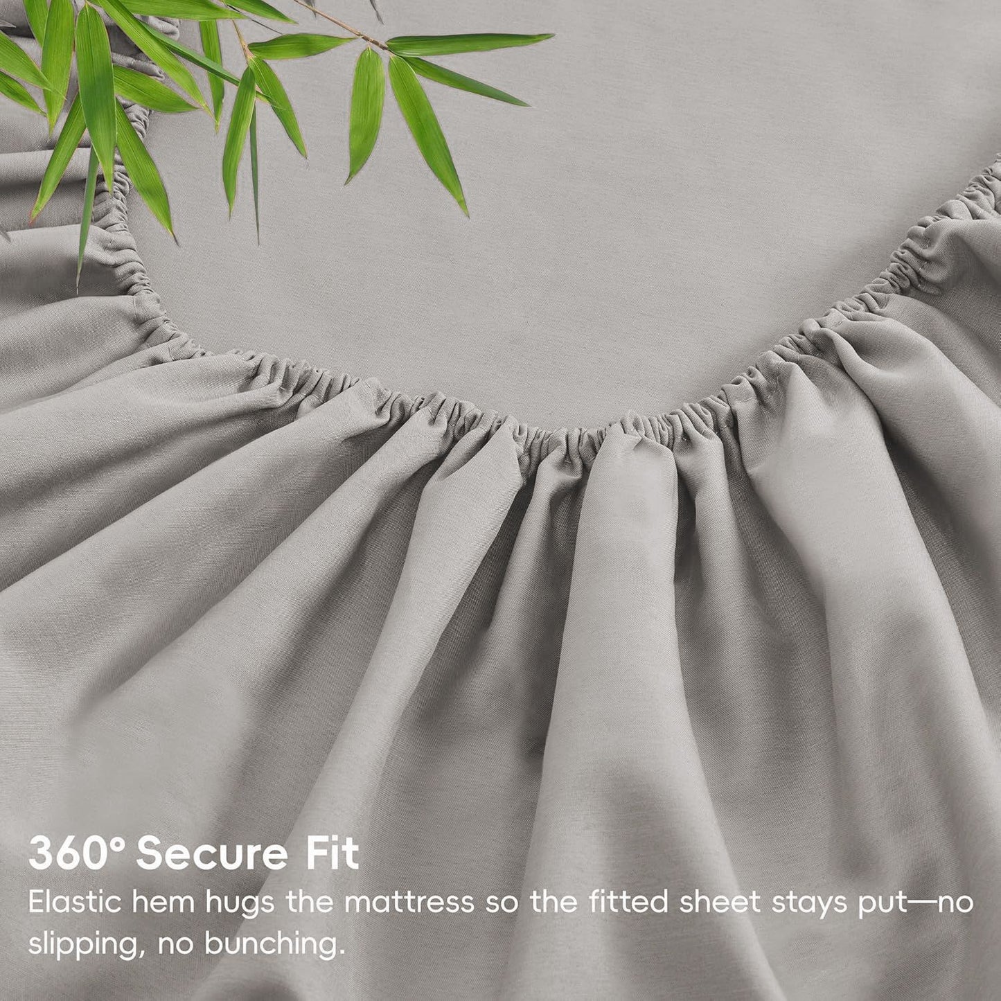 Hotel Breathable Bamboo Fitted Sheet & Pillowcase-3 Piece-Ultra Soft 2000TC Breathable Fitted Bed Sheets Set with 37 Centimetre Deep Pocket-Cooling Sheets for Hot Sleepers(Silver-gray,Double)
