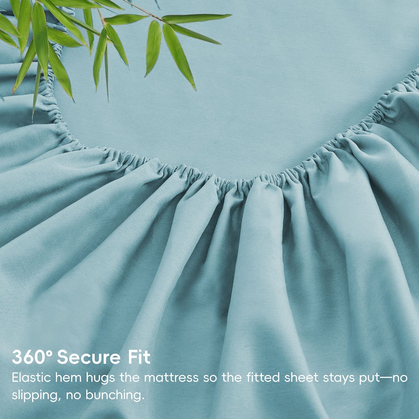 Hotel Breathable Bamboo Fitted Sheet & Pillowcase-3 Piece-Ultra Soft 2000TC Breathable Fitted Bed Sheets Set with 37 Centimetre Deep Pocket-Cooling Sheets for Hot Sleepers(Sky Blue,Double)