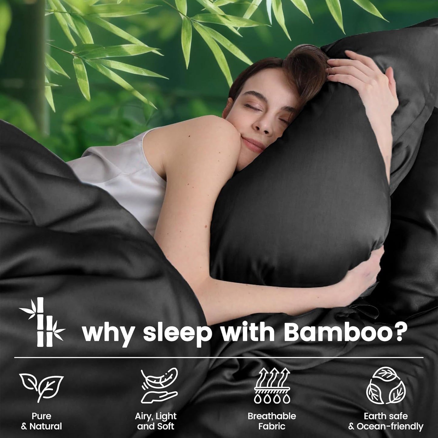 4 Piece Ultra Soft Bamboo Breathable Sheet Set -Hotel 2000TC Breathable Bed Sheets Set with 37 Centimetre Deep Pocket-Breathable Sheets for Hot Sleepers(Black,Double)