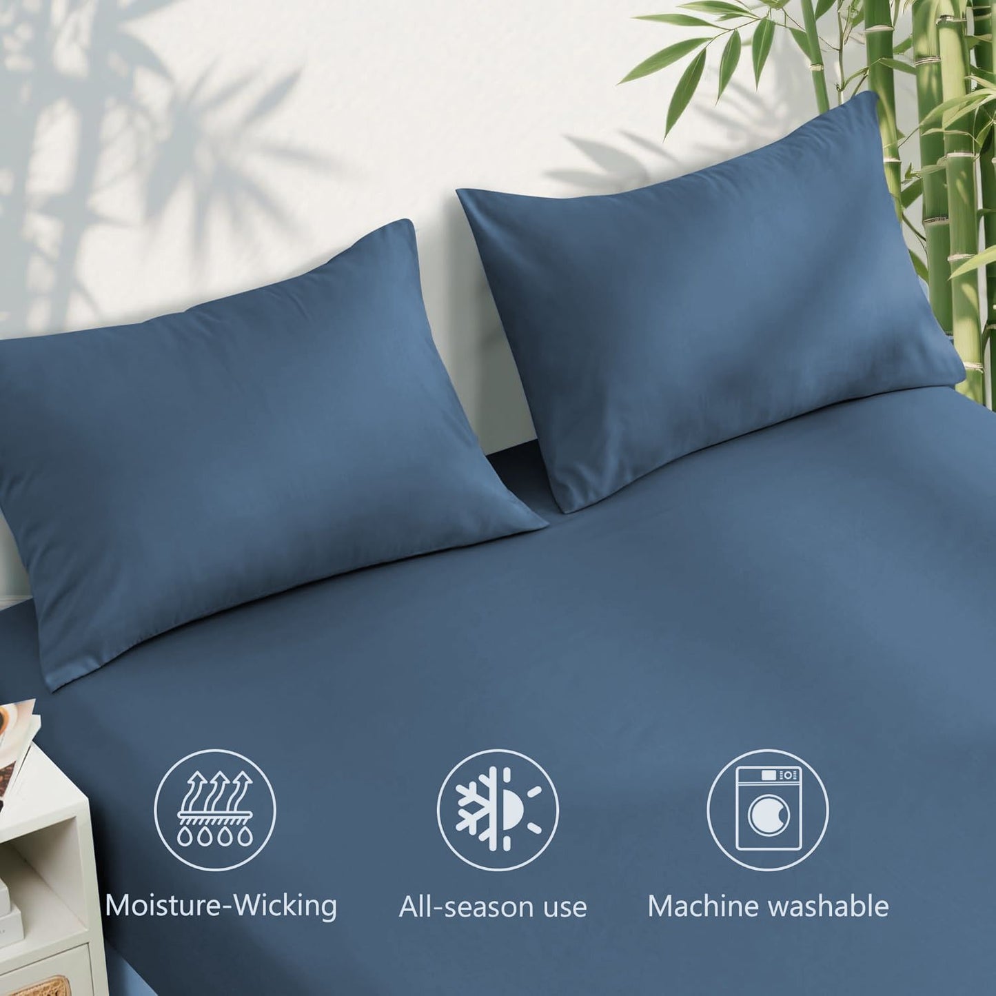 4 Piece Ultra Soft Bamboo Breathable Sheet Set -Hotel 2000TC Breathable Bed Sheets Set with 37 Centimetre Deep Pocket-Breathable Sheets for Hot Sleepers(Navy,Double)