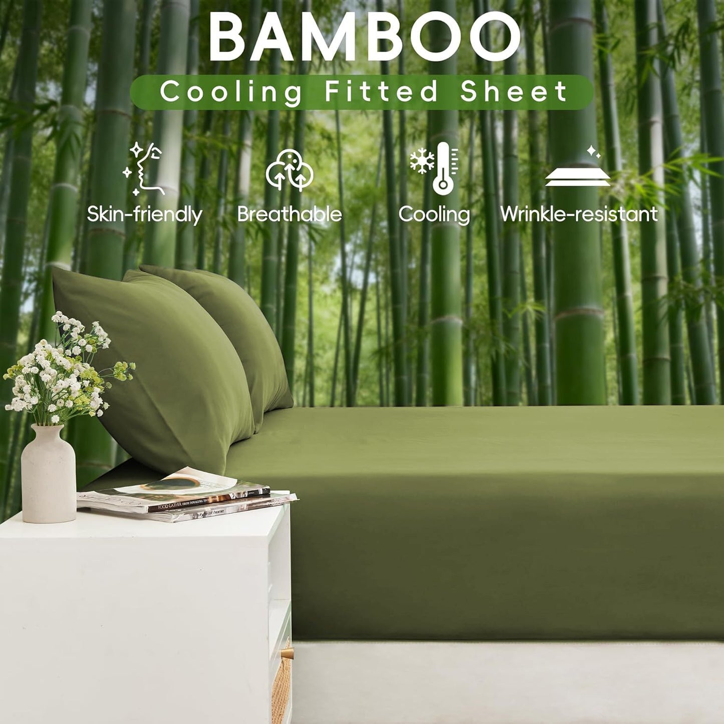 4 Piece Ultra Soft Bamboo Breathable Sheet Set -Hotel 2000TC Breathable Bed Sheets Set with 37 Centimetre Deep Pocket-Breathable Sheets for Hot Sleepers(Olive green,King)