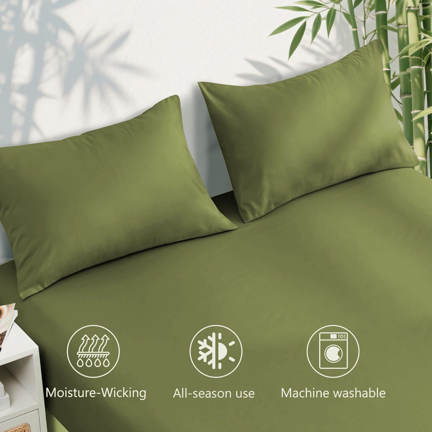 4 Piece Ultra Soft Bamboo Breathable Sheet Set -Hotel 2000TC Breathable Bed Sheets Set with 37 Centimetre Deep Pocket-Breathable Sheets for Hot Sleepers(Olive green,King)