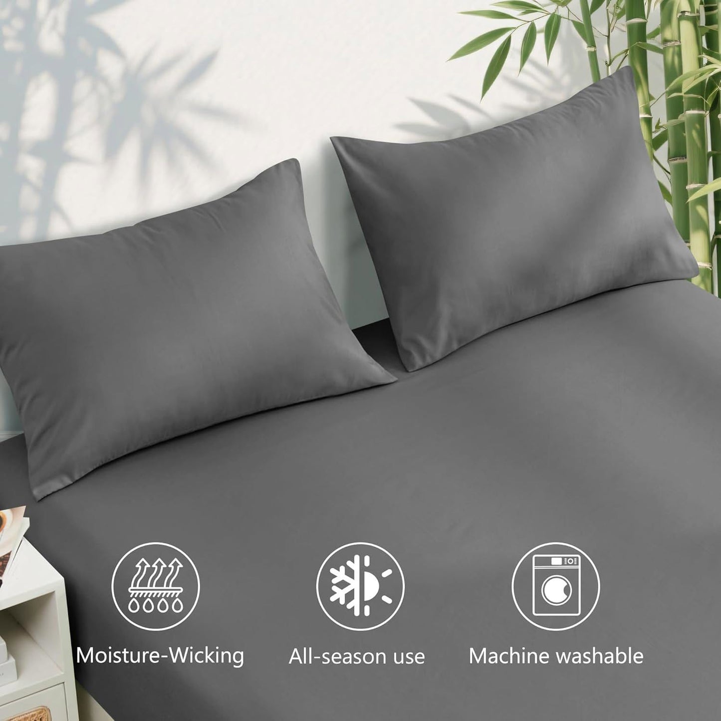 3 Piece Ultra Soft Bamboo Breathable Sheet Set -Hotel 2000TC Breathable Bed Sheets Set with 37 Centimetre Deep Pocket-Breathable Sheets for Hot Sleepers(Grey,King Single)