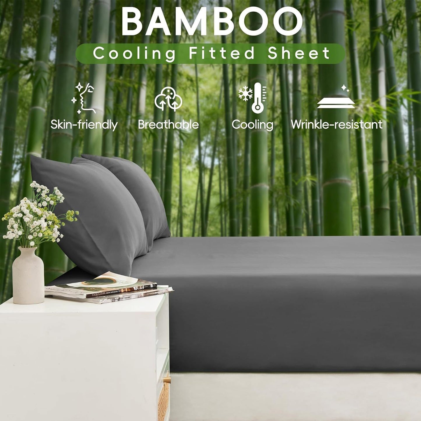 3 Piece Ultra Soft Bamboo Breathable Sheet Set -Hotel 2000TC Breathable Bed Sheets Set with 37 Centimetre Deep Pocket-Breathable Sheets for Hot Sleepers(Grey,King Single)