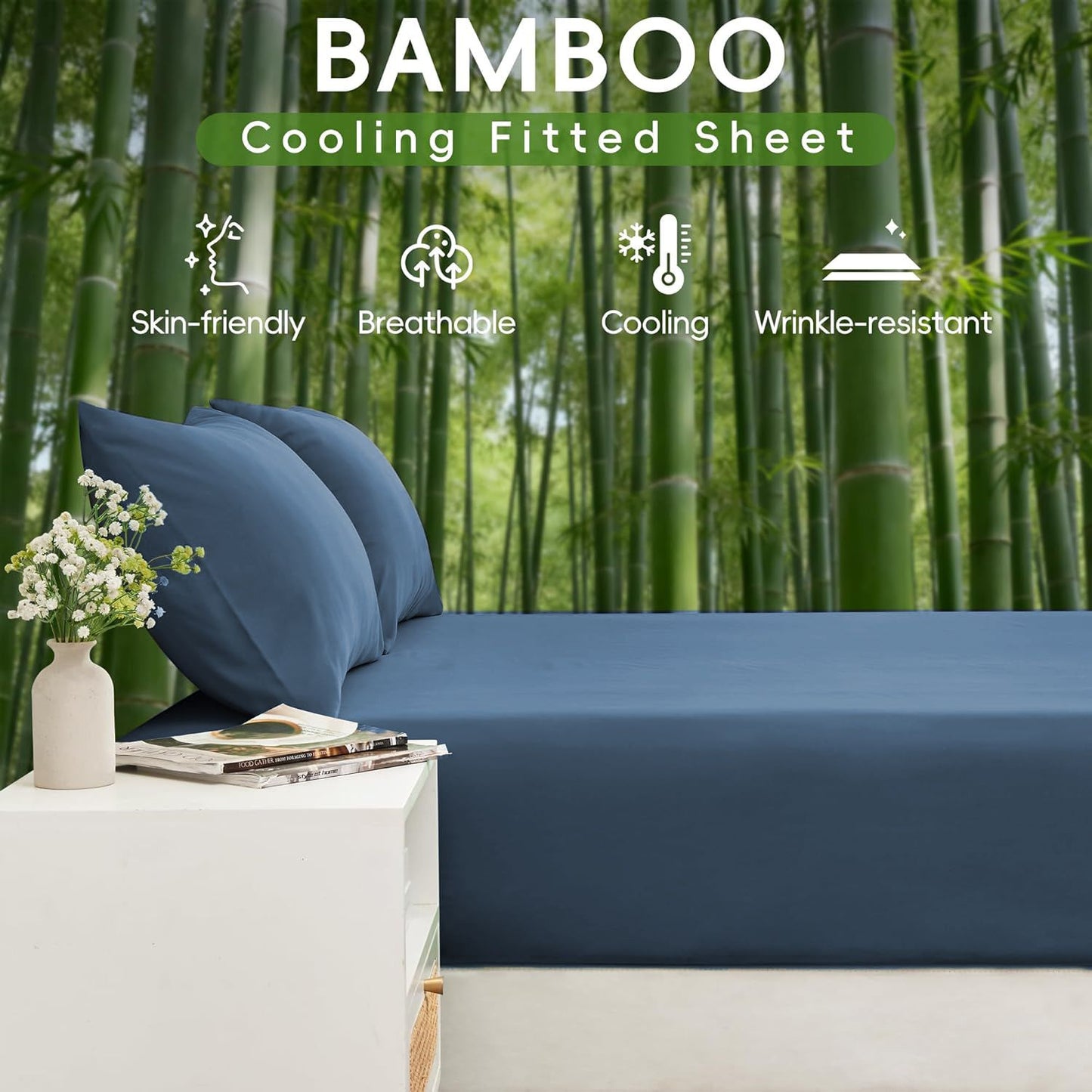 3 Piece Ultra Soft Bamboo Breathable Sheet Set -Hotel 2000TC Breathable Bed Sheets Set with 37 Centimetre Deep Pocket-Breathable Sheets for Hot Sleepers(Navy,King Single)