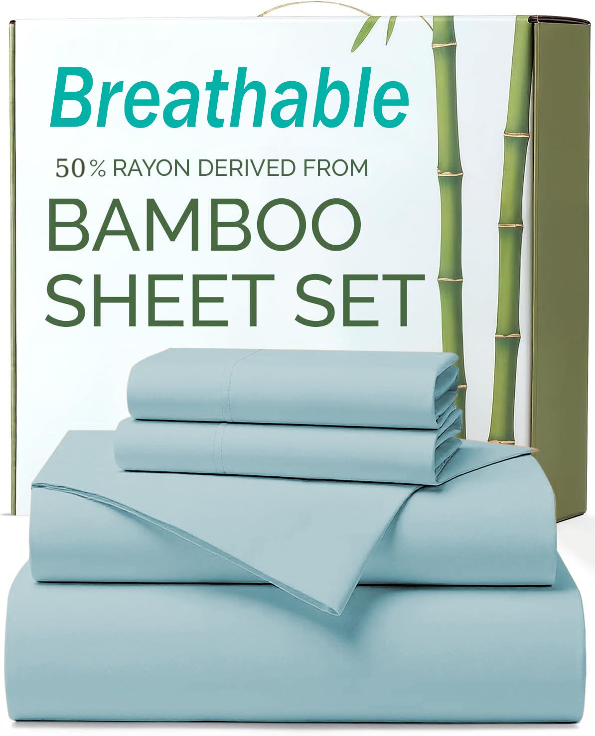 3 Piece Ultra Soft Bamboo Breathable Sheet Set -Hotel 2000TC Breathable Bed Sheets Set with 37 Centimetre Deep Pocket-Breathable Sheets for Hot Sleepers(Sky Blue,King Single)