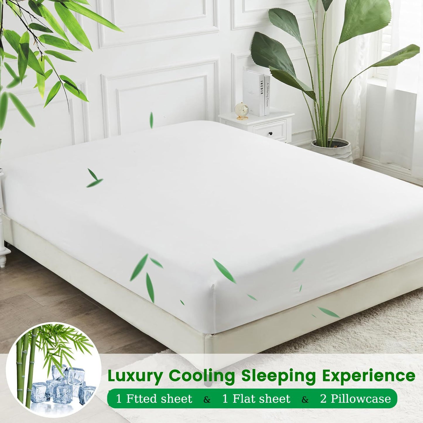 3 Piece Ultra Soft Bamboo Breathable Sheet Set -Hotel 2000TC Breathable Bed Sheets Set with 37 Centimetre Deep Pocket-Breathable Sheets for Hot Sleepers(White,King Single)