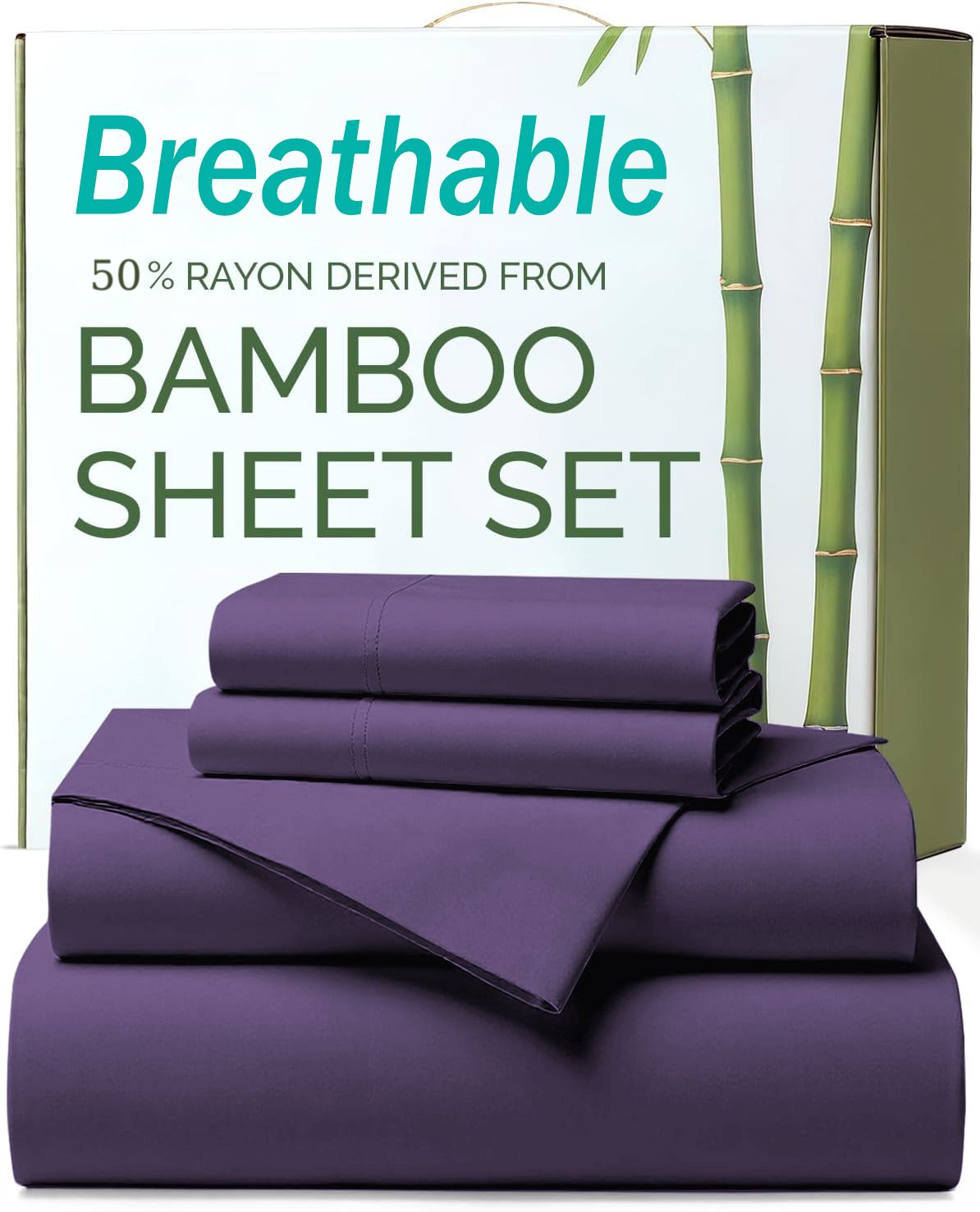 4 Piece Ultra Soft Bamboo Breathable Sheet Set -Hotel 2000TC Breathable Bed Sheets Set with 37 Centimetre Deep Pocket-Breathable Sheets for Hot Sleepers(Purple,Queen)