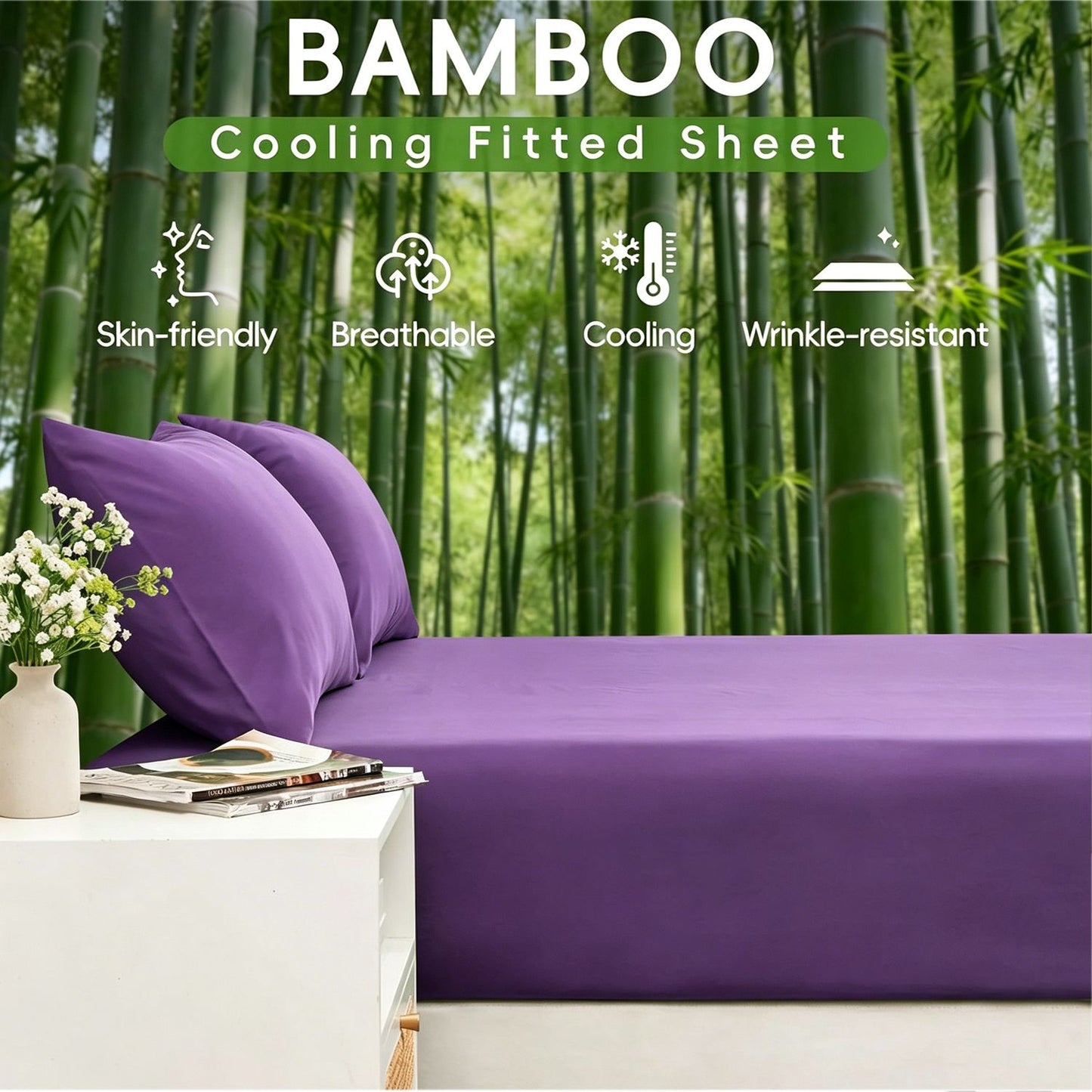 4 Piece Ultra Soft Bamboo Breathable Sheet Set -Hotel 2000TC Breathable Bed Sheets Set with 37 Centimetre Deep Pocket-Breathable Sheets for Hot Sleepers(Purple,Queen)