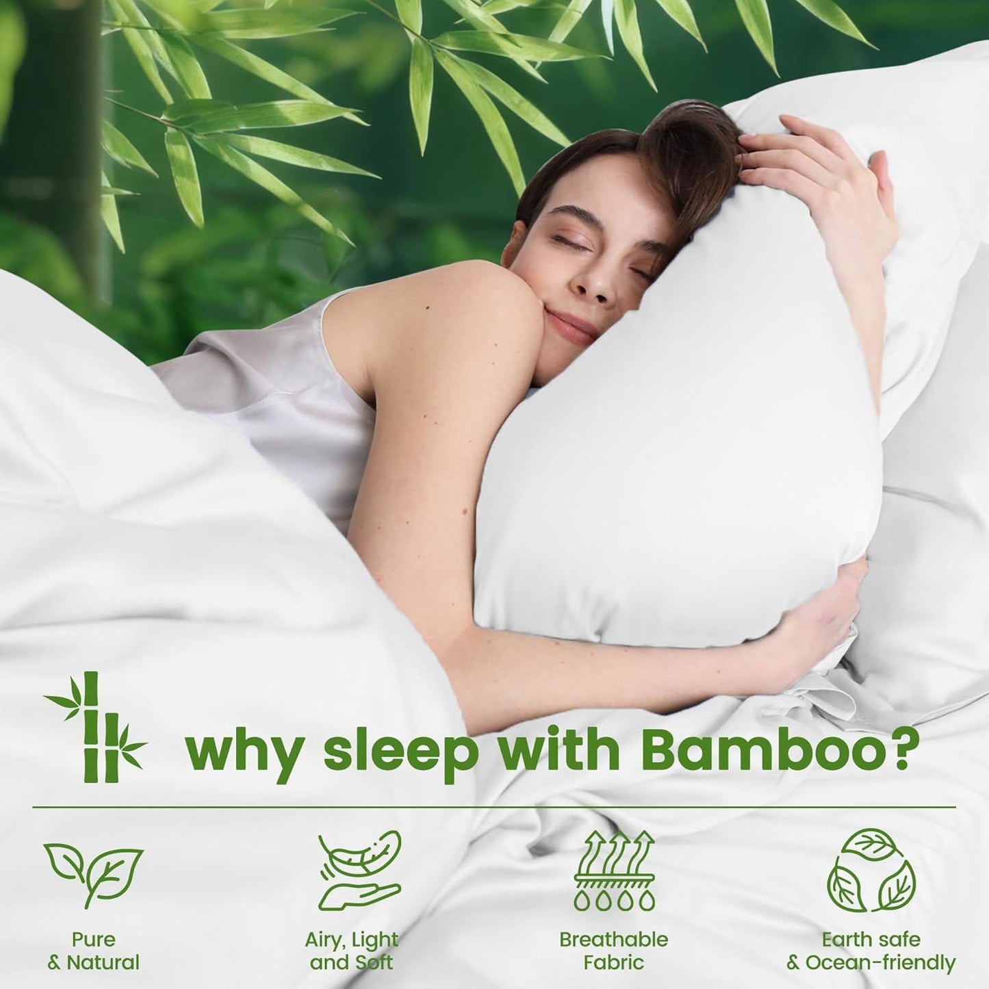 4 Piece Ultra Soft Bamboo Breathable Sheet Set -Hotel 2000TC Breathable Bed Sheets Set with 37 Centimetre Deep Pocket-Breathable Sheets for Hot Sleepers(White,Queen)