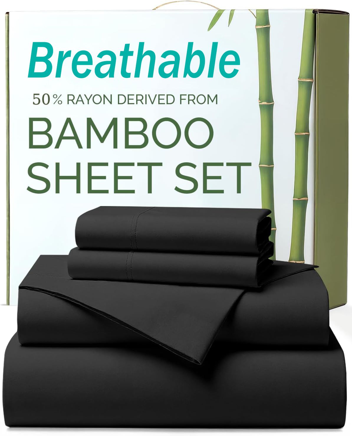 3 Piece Ultra Soft Bamboo Breathable Sheet Set -Hotel 2000TC Breathable Bed Sheets Set with 37 Centimetre Deep Pocket-Breathable Sheets for Hot Sleepers(Black,Single)