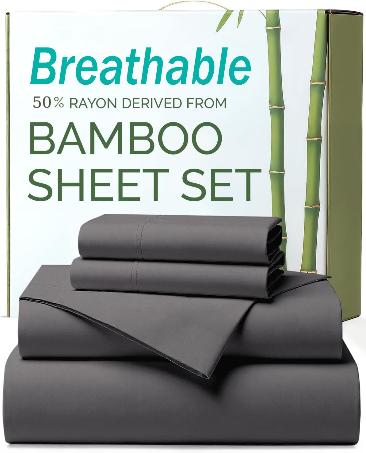 3 Piece Ultra Soft Bamboo Breathable Sheet Set -Hotel 2000TC Breathable Bed Sheets Set with 37 Centimetre Deep Pocket-Breathable Sheets for Hot Sleepers(Grey,Single)