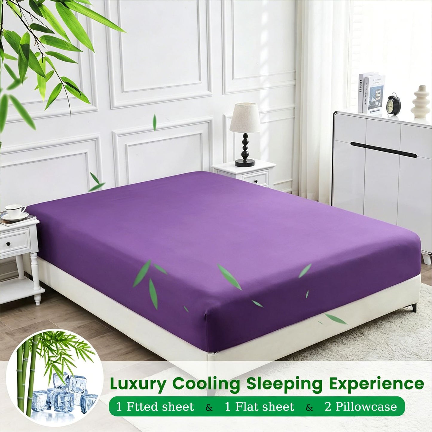 3 Piece Ultra Soft Bamboo Breathable Sheet Set -Hotel 2000TC Breathable Bed Sheets Set with 37 Centimetre Deep Pocket-Breathable Sheets for Hot Sleepers(Purple,Single)