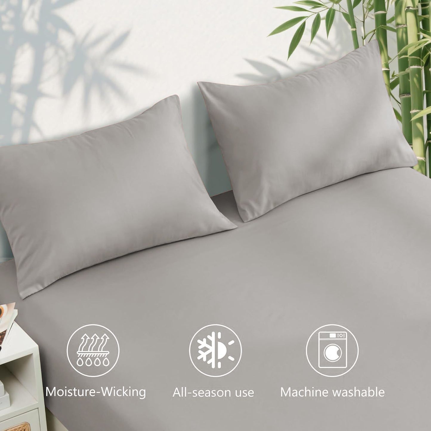 3 Piece Ultra Soft Bamboo Breathable Sheet Set -Hotel 2000TC Breathable Bed Sheets Set with 37 Centimetre Deep Pocket-Breathable Sheets for Hot Sleepers(Silver-gray,Single)