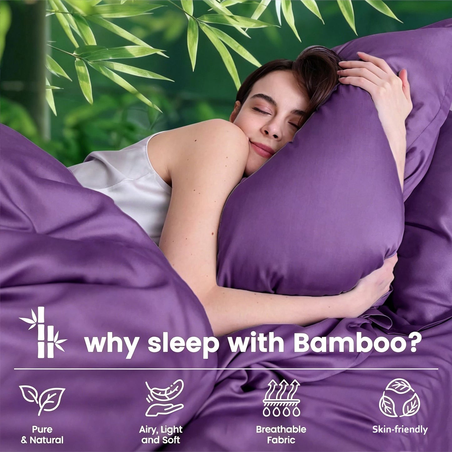 Hotel Breathable Bamboo Fitted Sheet & Pillowcase-3 Piece-Ultra Soft 2000TC Breathable Fitted Bed Sheets Set with 40 Centimetre Deep Pocket-Cooling Sheets for Hot Sleepers(Purple,Super King)