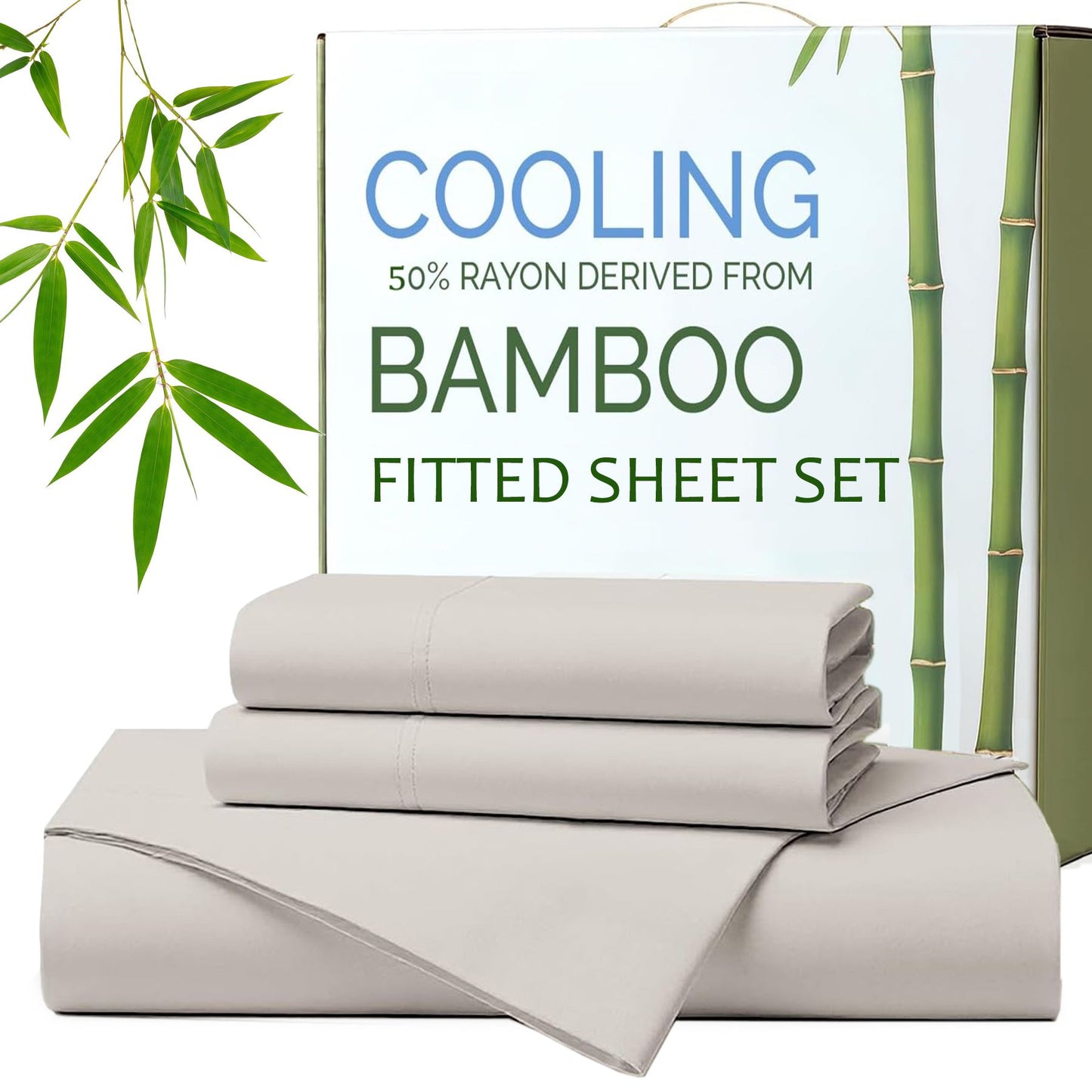 Hotel Breathable Bamboo Fitted Sheet & Pillowcase-3 Piece-Ultra Soft 2000TC Breathable Fitted Bed Sheets Set with 40 Centimetre Deep Pocket-Cooling Sheets for Hot Sleepers(Silver-gray,Super King)