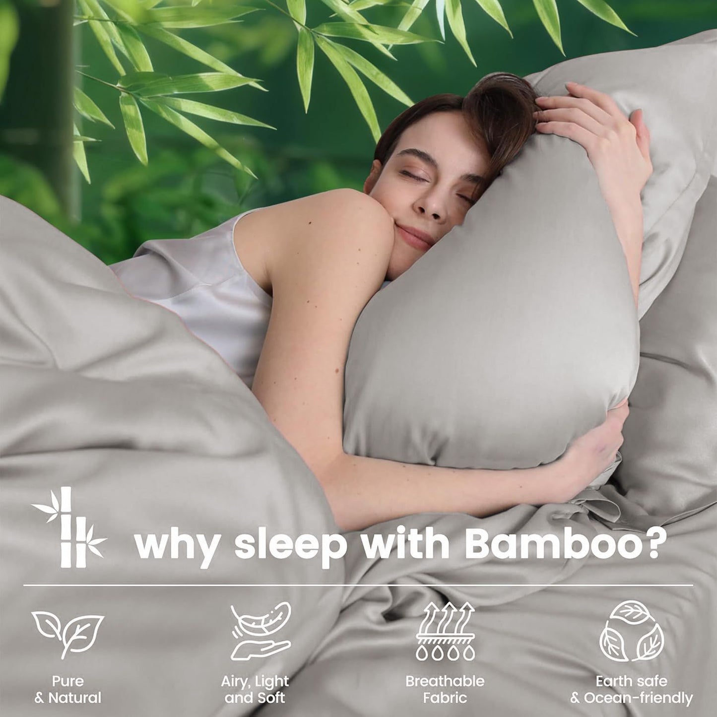 Hotel Breathable Bamboo Fitted Sheet & Pillowcase-3 Piece-Ultra Soft 2000TC Breathable Fitted Bed Sheets Set with 40 Centimetre Deep Pocket-Cooling Sheets for Hot Sleepers(Silver-gray,Super King)