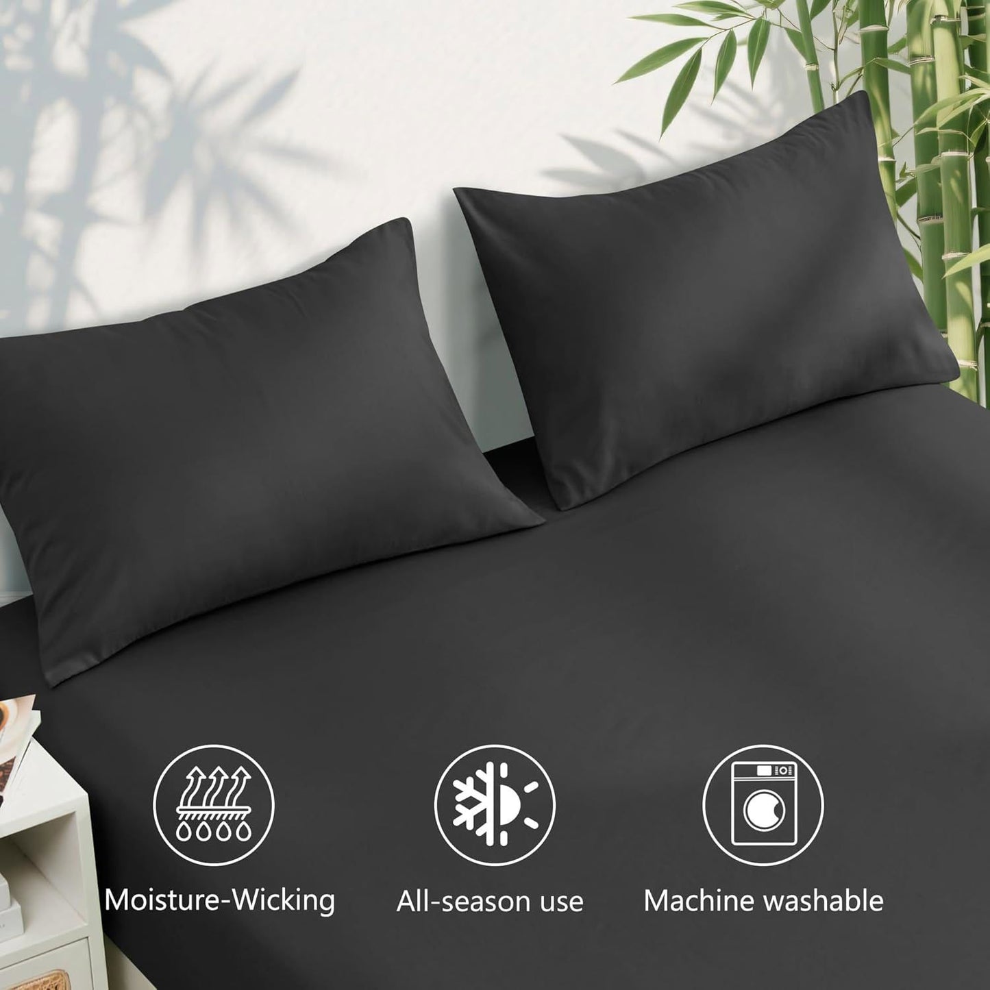 4 Piece Ultra Soft Bamboo Breathable Sheet Set -Hotel 2000TC Breathable Bed Sheets Set with 40 Centimetre Deep Pocket-Breathable Sheets for Hot Sleepers(Black,Super King)