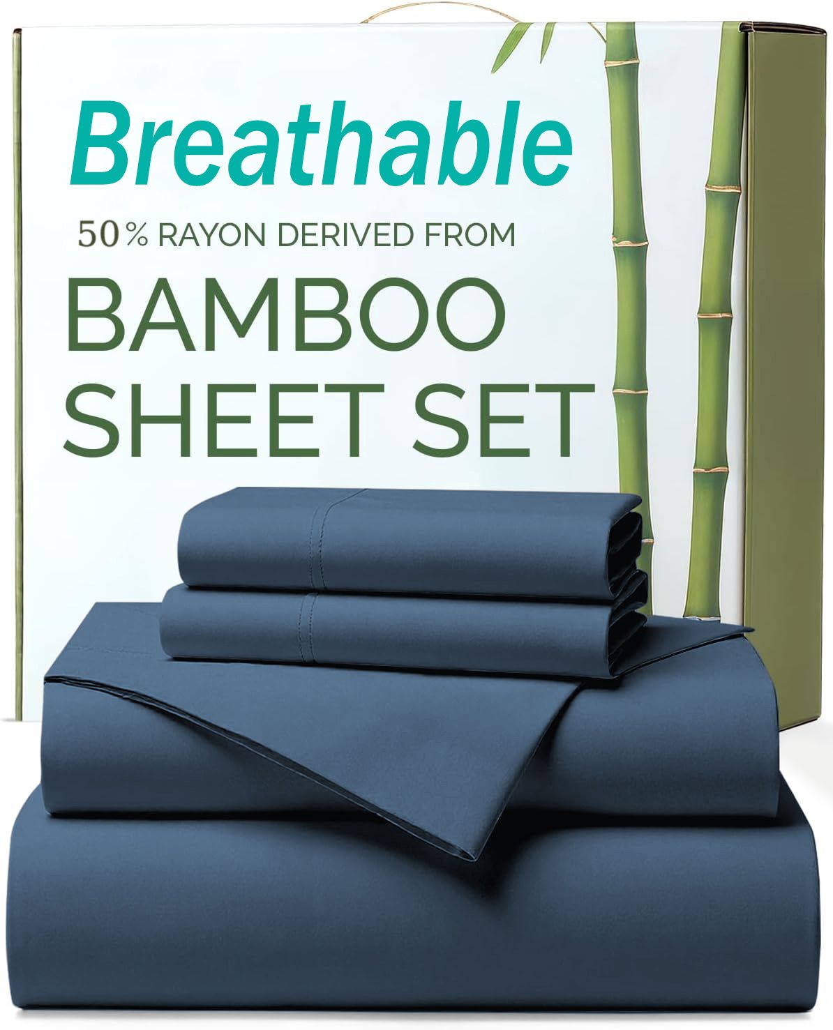 4 Piece Ultra Soft Bamboo Breathable Sheet Set -Hotel 2000TC Breathable Bed Sheets Set with 40 Centimetre Deep Pocket-Breathable Sheets for Hot Sleepers(Navy,Super King)