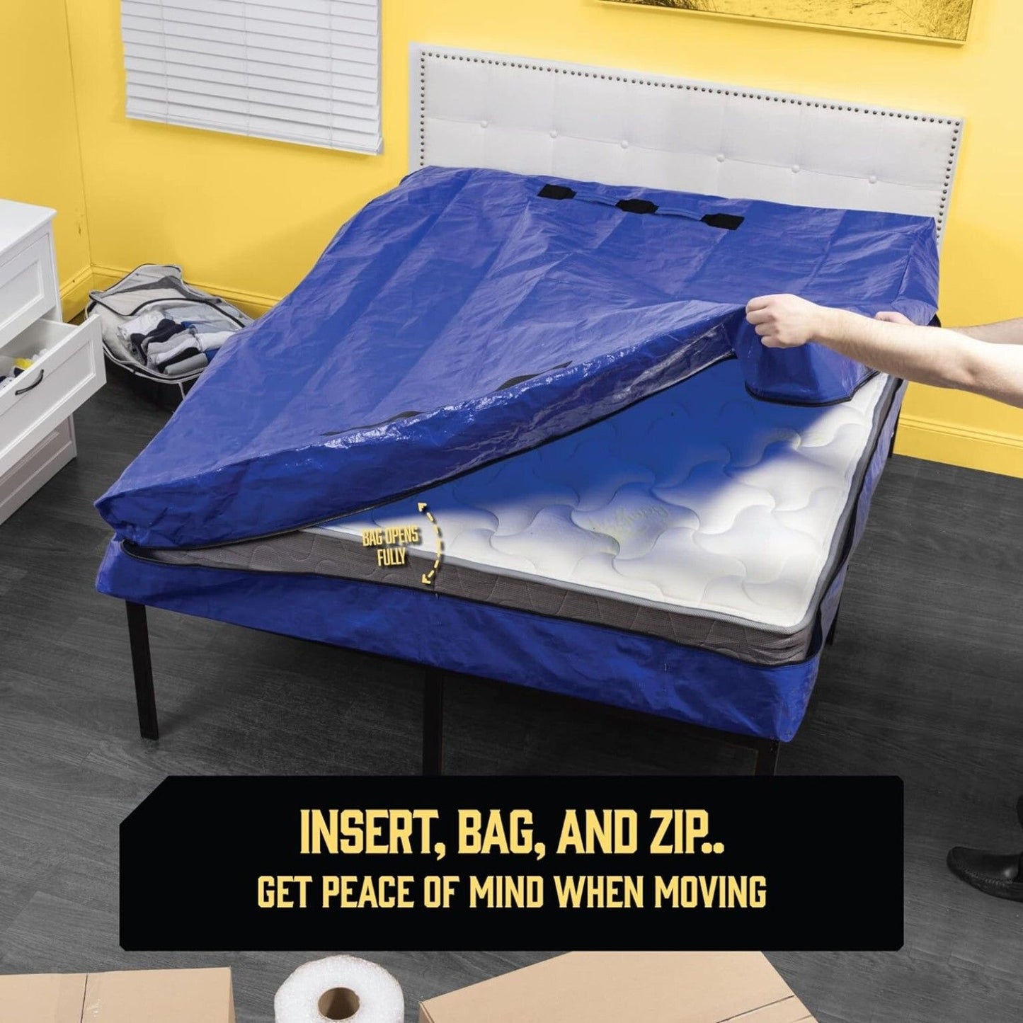Mattress Bag Mattresses Protector Plastic Moving Storage Dust Cover Carry Bed Waterproof Zipper Packing Reusable Disposal, Extra Thick Heavy Duty, with Handles(Super King)