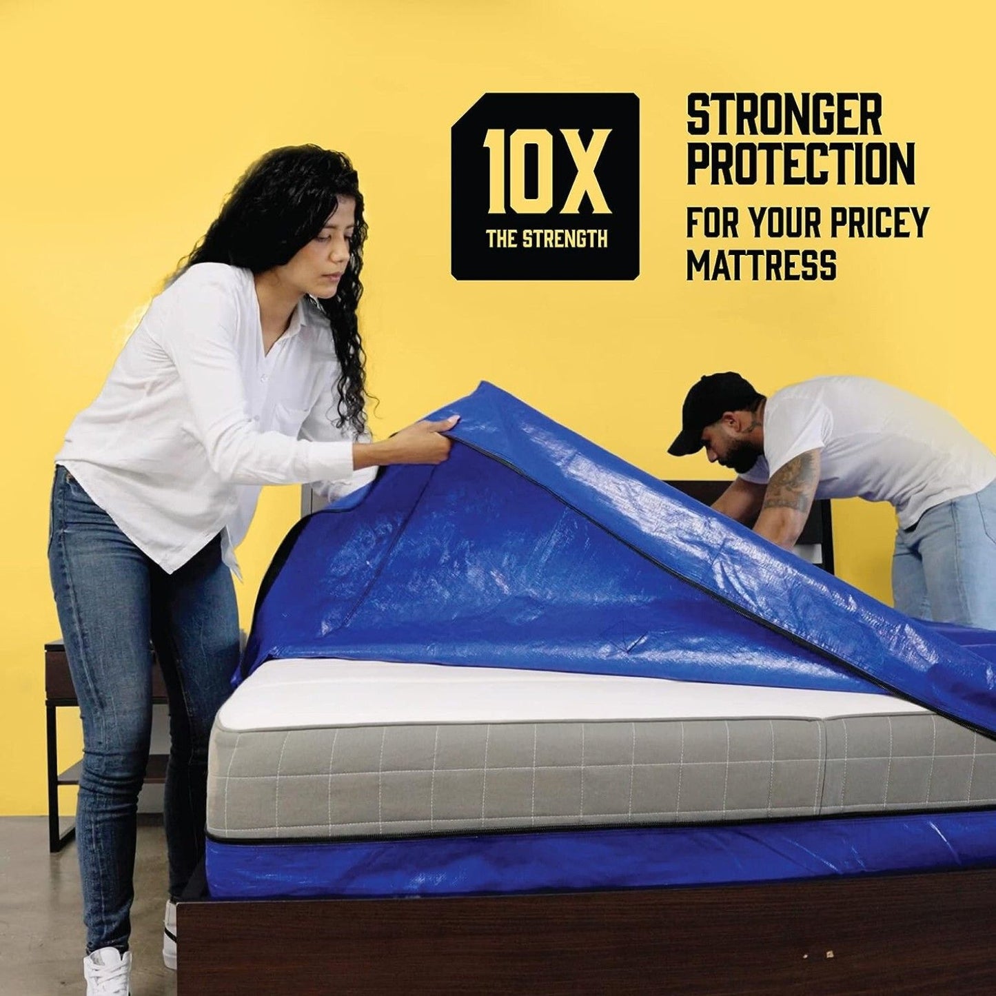Mattress Bag Mattresses Protector Plastic Moving Storage Dust Cover Carry Bed Waterproof Zipper Packing Reusable Disposal, Extra Thick Heavy Duty, with Handles(Super King)