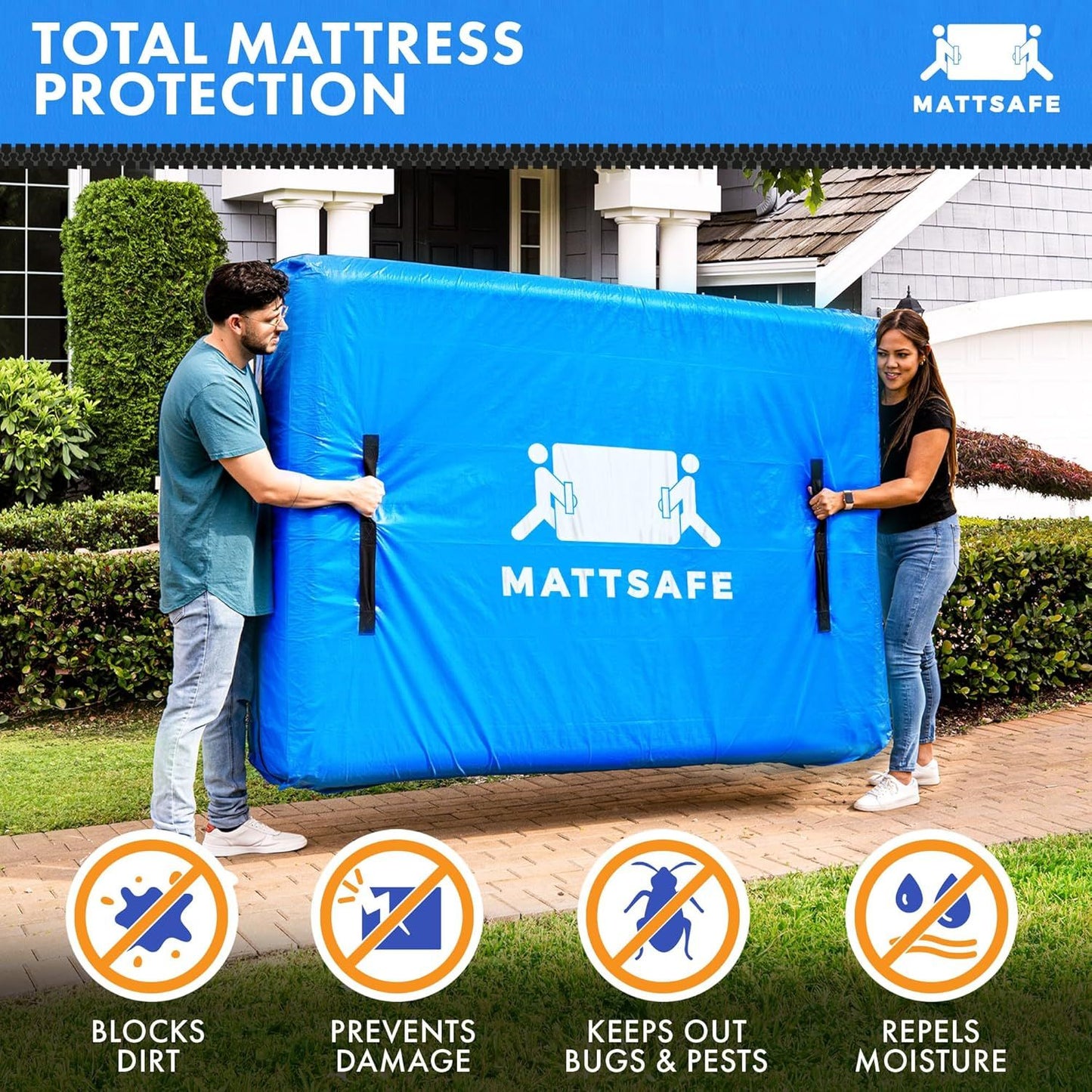 Waterproof Mattress Bag Mattresses Protector Plastic Moving Storage Dust Cover Carry Bed Zipper Packing Reusable Disposal, Extra Thick Heavy Duty, with 8 Handles（King)