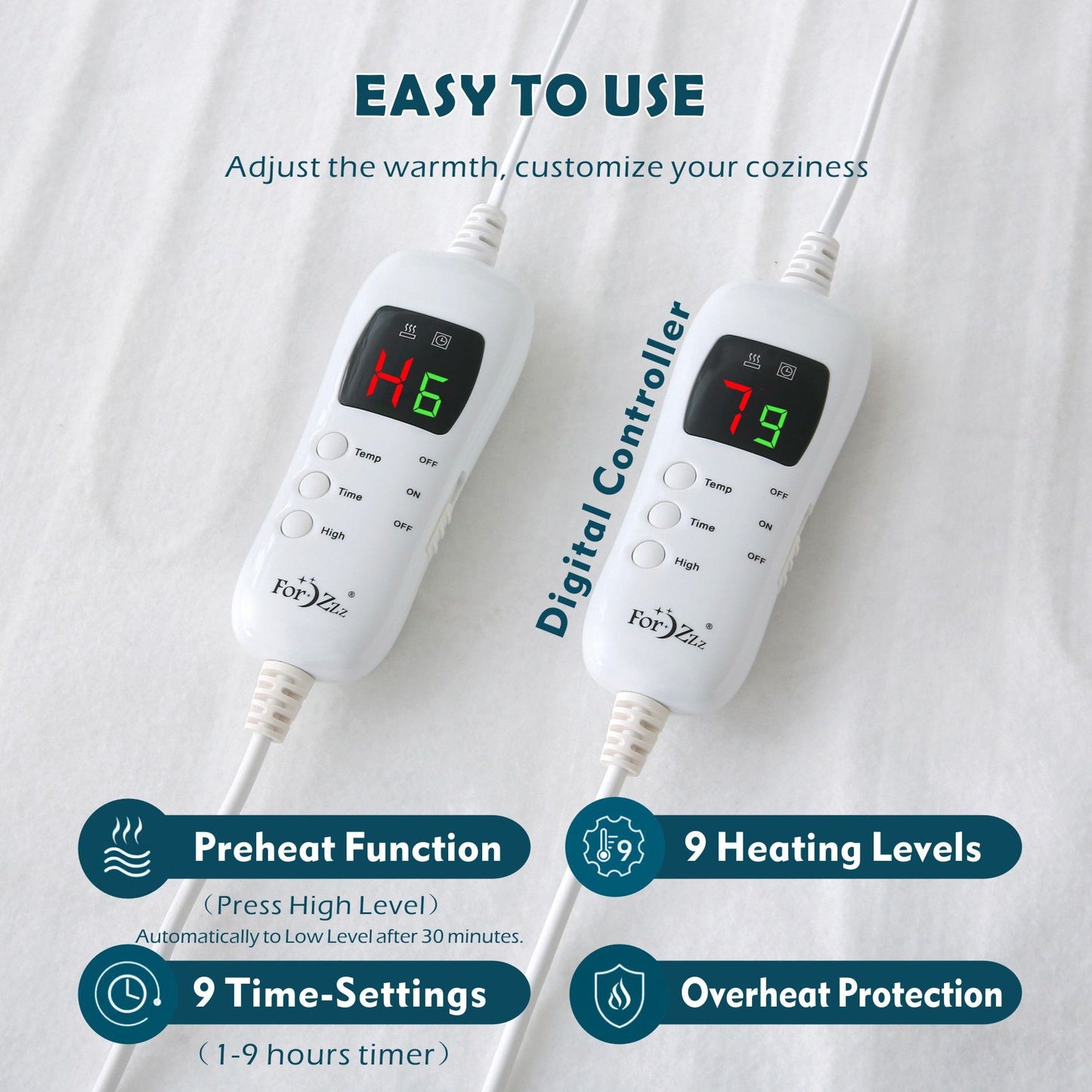 Electric Heated Mattress Pad Blanket with Dual Control & 9-Hour Auto Off & 9 Heat Settings, Preheat Functions, Overheat Protection, Machine Washable Fully Fitted Electric Sheet(Queen)