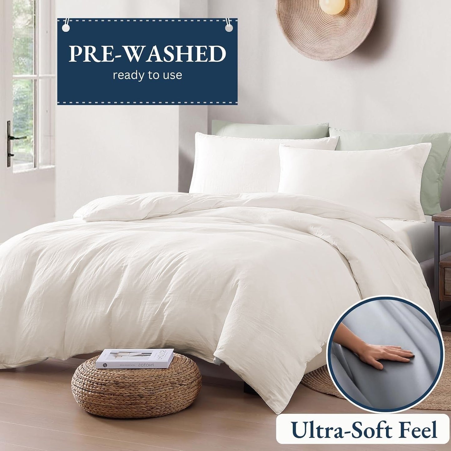 Hotel Soft Microfiber Duvet Cover Set-2000TC Quilt Cover Set & Pillowcases -1 Donna Cover Zipper Closure & 1 x Pillowcases-Breathable Bedding - Wrinkle, Fade, Stain Resistant(Raw white,Double)