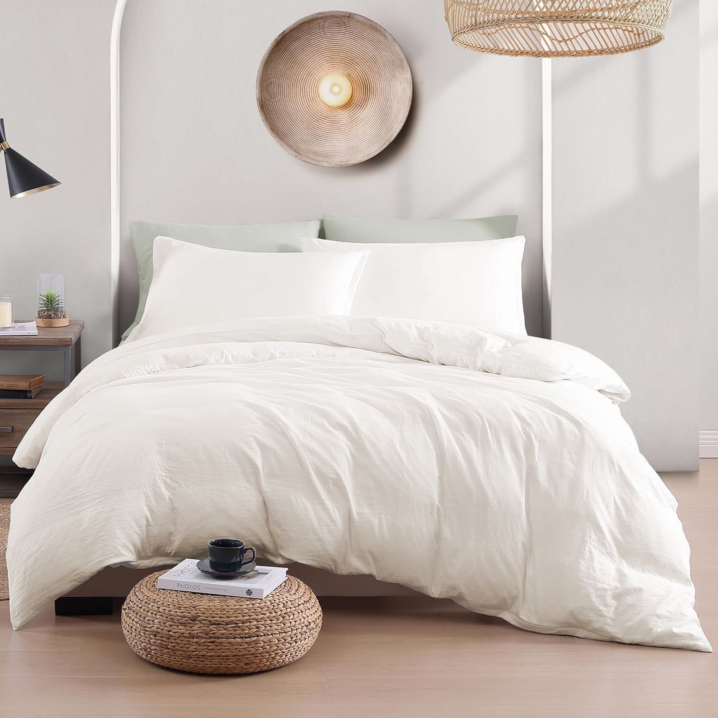 Hotel Soft Microfiber Duvet Cover Set-2000TC Quilt Cover Set & Pillowcases -1 Donna Cover Zipper Closure & 1 x Pillowcases-Breathable Bedding - Wrinkle, Fade, Stain Resistant(Raw white,Double)