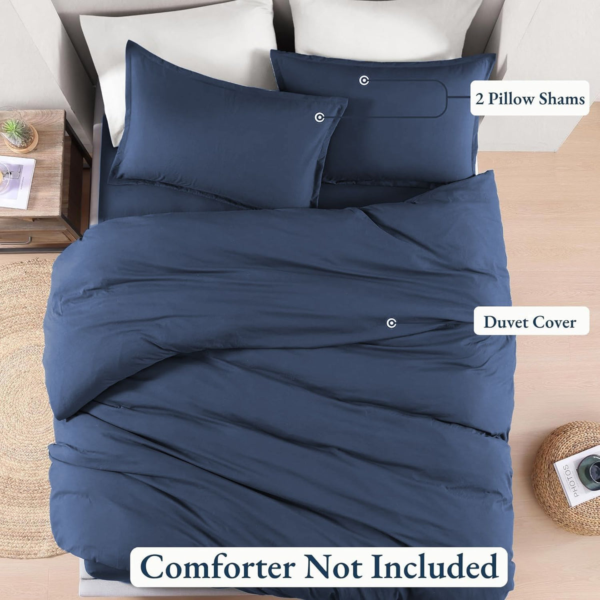 Hotel Soft Microfiber Duvet Cover Set-2000TC Quilt Cover Set & Pillowcases -1 Donna Cover Zipper Closure & 1 x Pillowcases-Breathable Bedding - Wrinkle, Fade, Stain Resistant(Navy,Double)