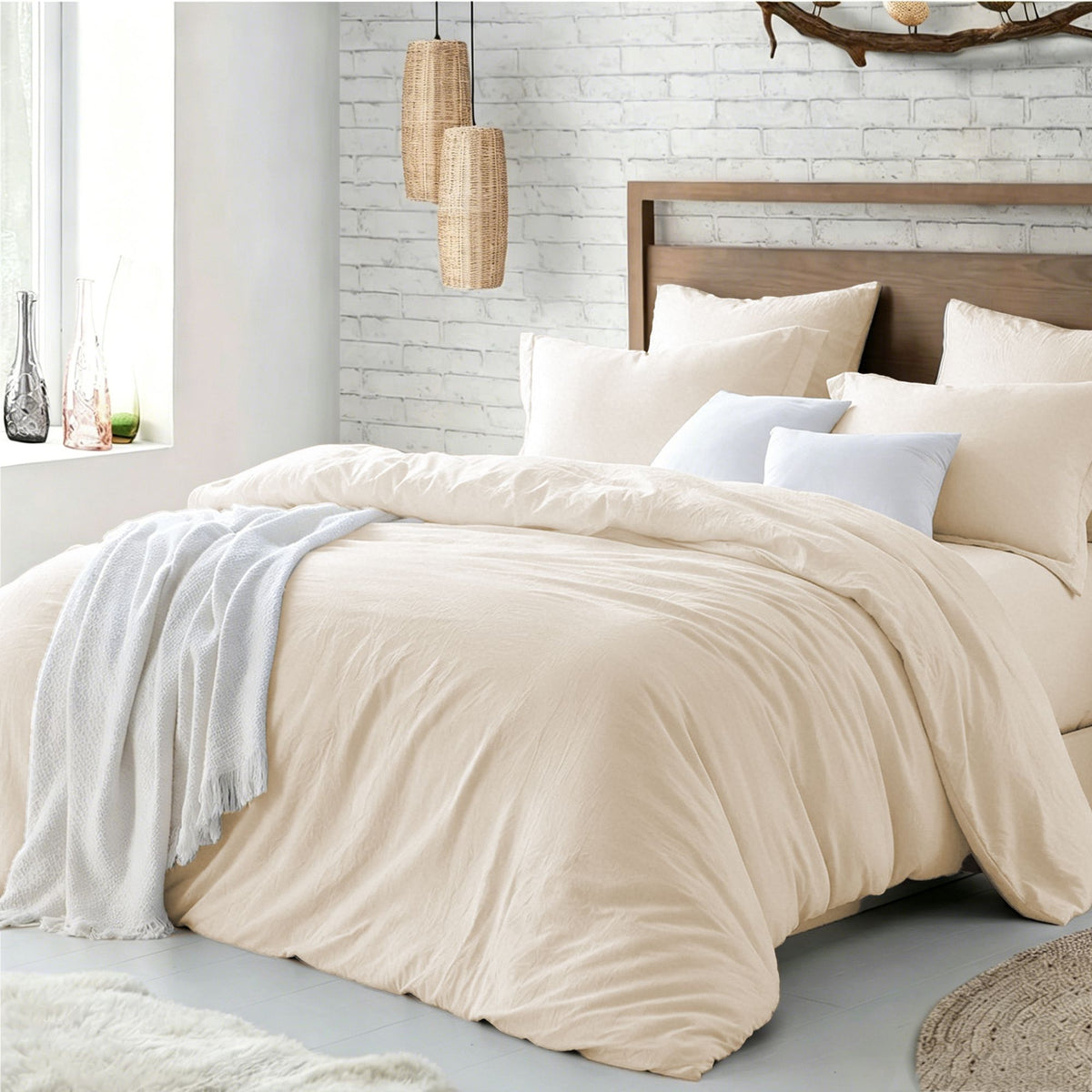 Hotel Soft Microfiber Duvet Cover Set-2000TC Quilt Cover Set & Pillowcases -1 Donna Cover Zipper Closure & 1 x Pillowcases-Breathable Bedding - Wrinkle, Fade, Stain Resistant(Cream White,Double)
