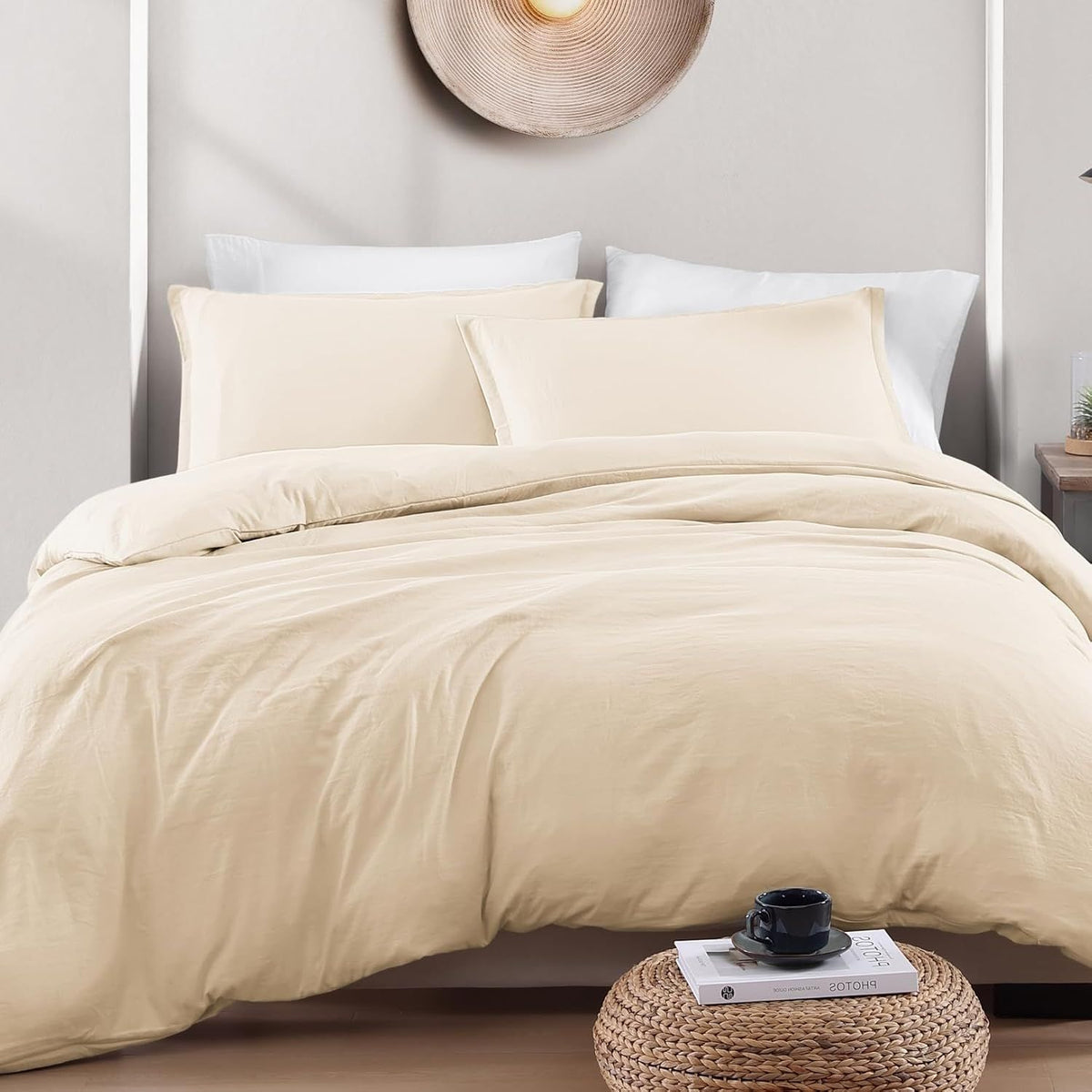 Hotel Soft Microfiber Duvet Cover Set-2000TC Quilt Cover Set & Pillowcases -1 Donna Cover Zipper Closure & 1 x Pillowcases-Breathable Bedding - Wrinkle, Fade, Stain Resistant(Cream White,Double)