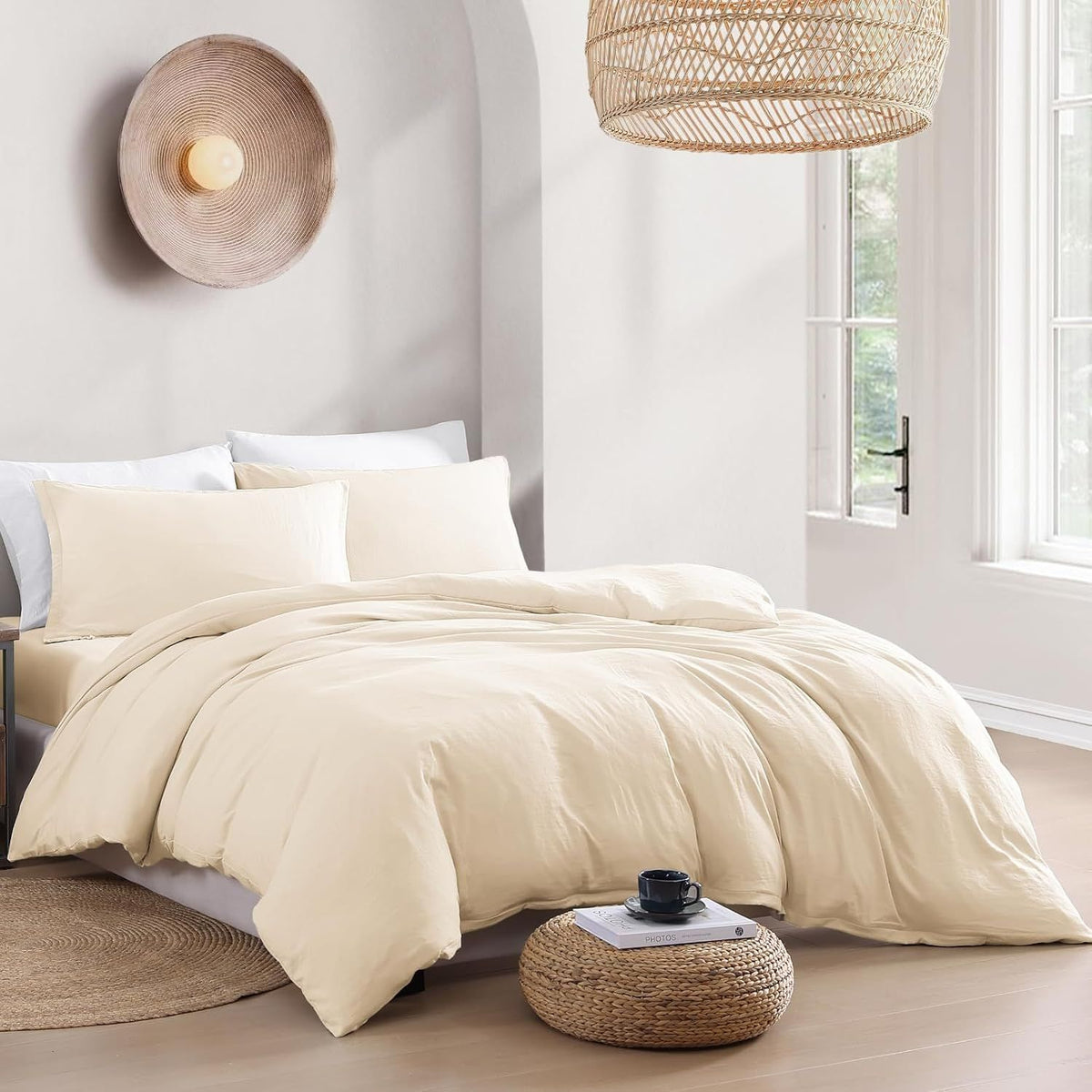 Hotel Soft Microfiber Duvet Cover Set-2000TC Quilt Cover Set & Pillowcases -1 Donna Cover Zipper Closure & 1 x Pillowcases-Breathable Bedding - Wrinkle, Fade, Stain Resistant(Cream White,Double)