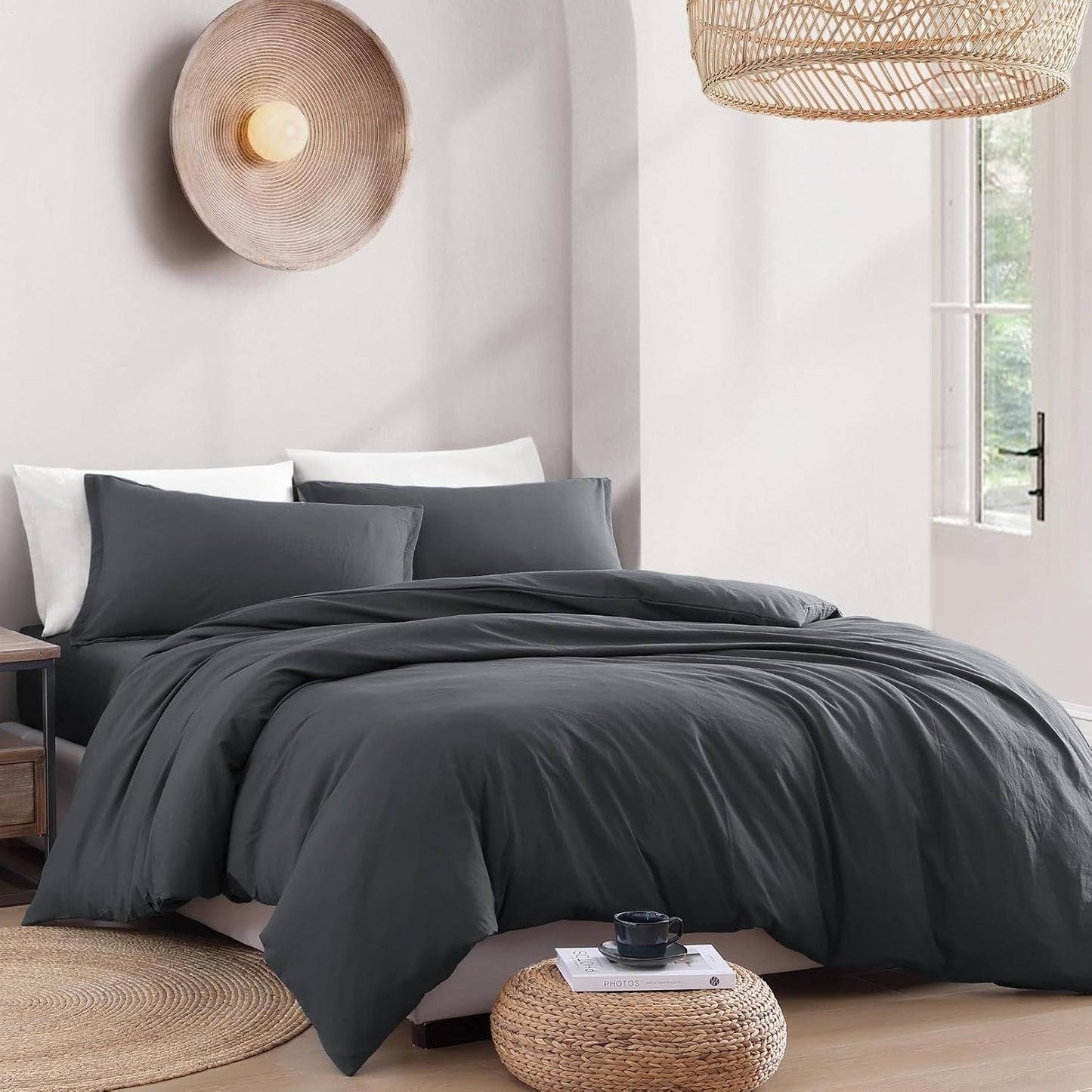 Hotel Soft Microfiber Duvet Cover Set-2000TC Quilt Cover Set & Pillowcases -1 Donna Cover Zipper Closure & 1 x Pillowcases-Breathable Bedding - Wrinkle, Fade, Stain Resistant(Dark gray,Double)