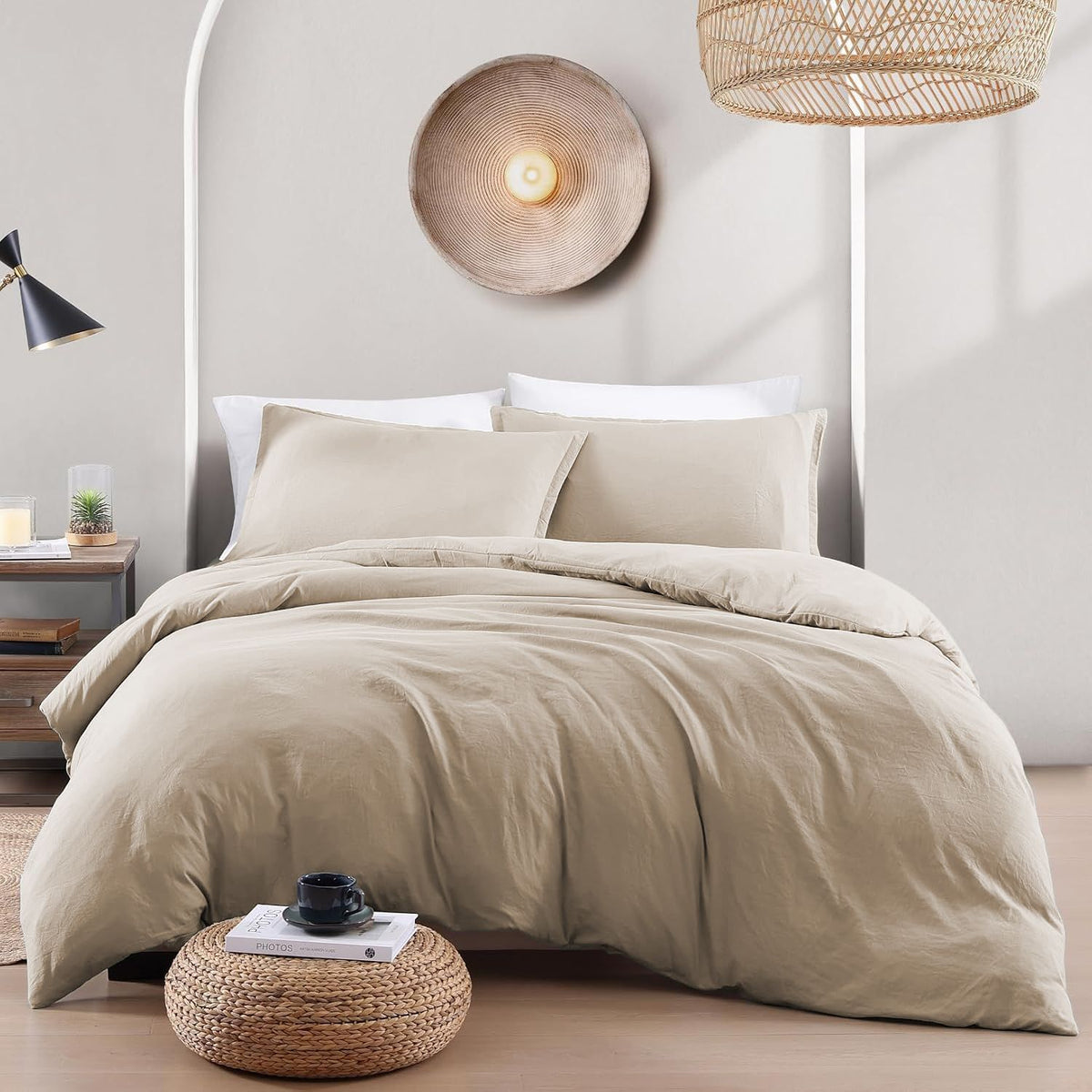 Hotel Soft Microfiber Duvet Cover Set-2000TC Quilt Cover Set & Pillowcases -1 Donna Cover Zipper Closure & 1 x Pillowcases-Breathable Bedding - Wrinkle, Fade, Stain Resistant(Camel Beige,Double)