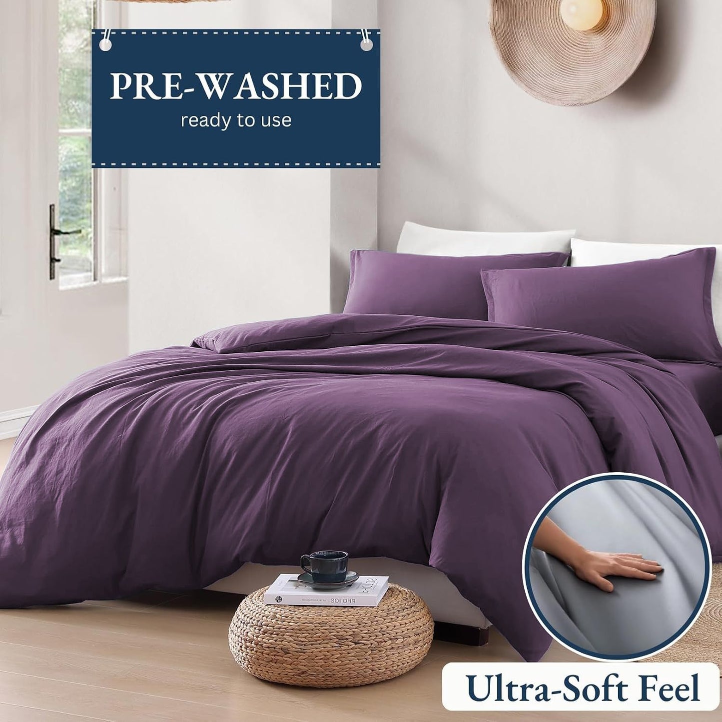 Hotel Soft Microfiber Duvet Cover Set-2000TC Quilt Cover Set & Pillowcases -1 Donna Cover Zipper Closure & 1 x Pillowcases-Breathable Bedding - Wrinkle, Fade, Stain Resistant(Purple,Double)