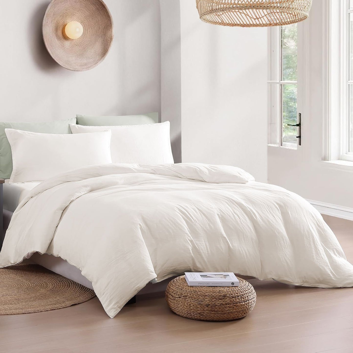 Hotel Soft Microfiber Duvet Cover Set-2000TC Quilt Cover Set & Pillowcases -1 Donna Cover Zipper Closure & 1 x Pillowcases-Breathable Bedding - Wrinkle, Fade, Stain Resistant(Raw white,King)