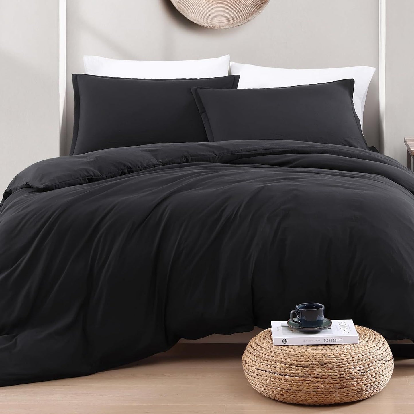 Hotel Soft Microfiber Duvet Cover Set-2000TC Quilt Cover Set & Pillowcases -1 Donna Cover Zipper Closure & 1 x Pillowcases-Breathable Bedding - Wrinkle, Fade, Stain Resistant(Black,King)