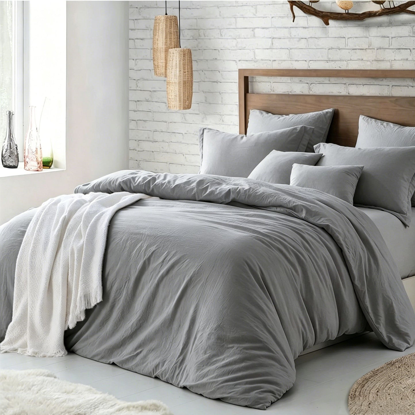 Hotel Soft Microfiber Duvet Cover Set-2000TC Quilt Cover Set & Pillowcases -1 Donna Cover Zipper Closure & 1 x Pillowcases-Breathable Bedding - Wrinkle, Fade, Stain Resistant(Grey,King)