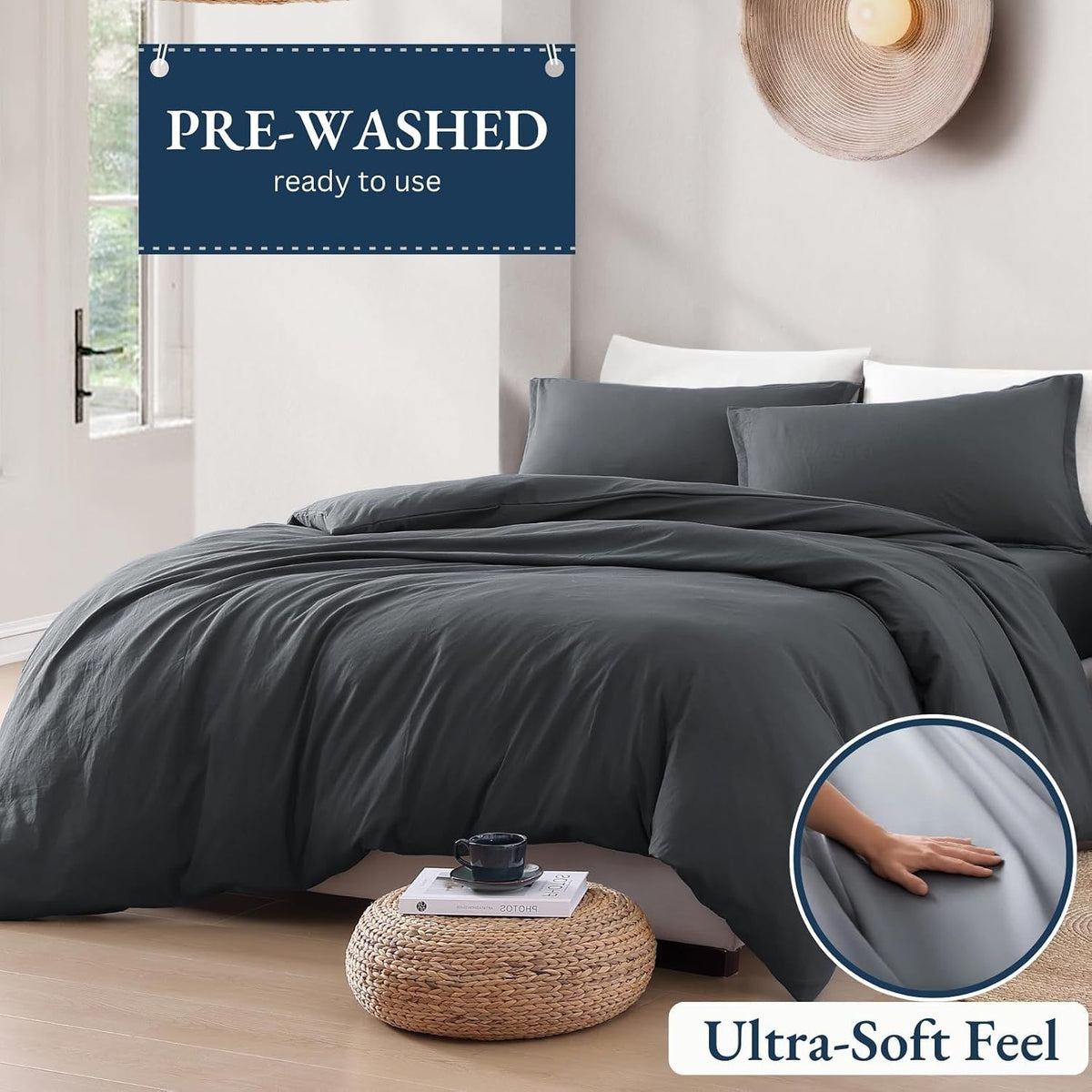 Hotel Soft Microfiber Duvet Cover Set-2000TC Quilt Cover Set & Pillowcases -1 Donna Cover Zipper Closure & 1 x Pillowcases-Breathable Bedding - Wrinkle, Fade, Stain Resistant(Dark gray,King)