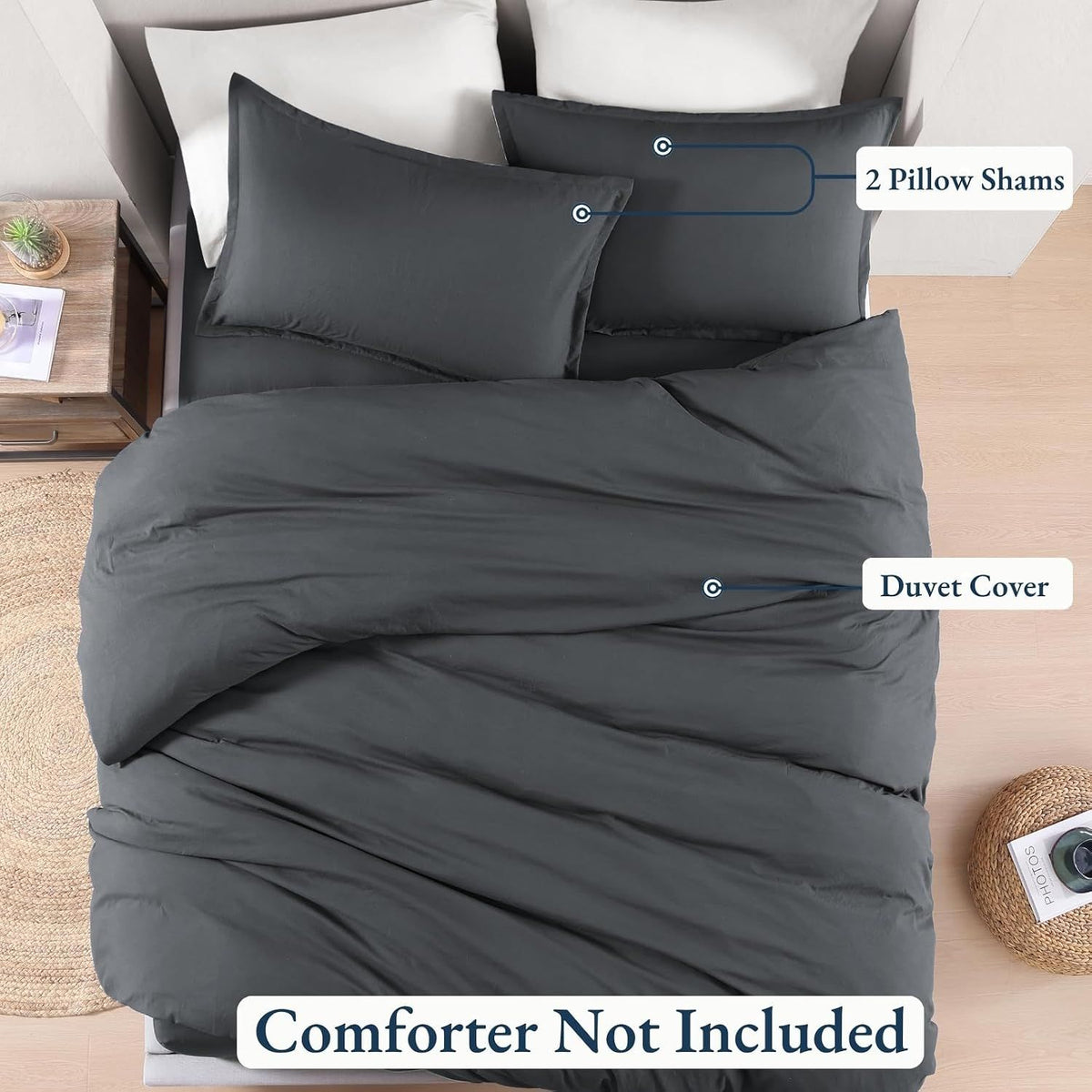 Hotel Soft Microfiber Duvet Cover Set-2000TC Quilt Cover Set & Pillowcases -1 Donna Cover Zipper Closure & 1 x Pillowcases-Breathable Bedding - Wrinkle, Fade, Stain Resistant(Dark gray,King)