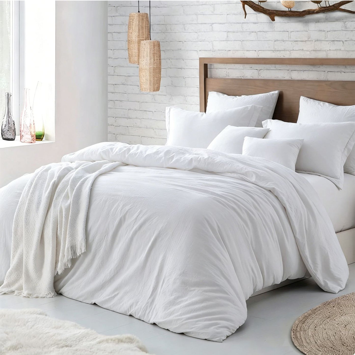 Hotel Soft Microfiber Duvet Cover Set-2000TC Quilt Cover Set & Pillowcases -1 Donna Cover Zipper Closure & 1 x Pillowcases-Breathable Bedding - Wrinkle, Fade, Stain Resistant(White,King Single)
