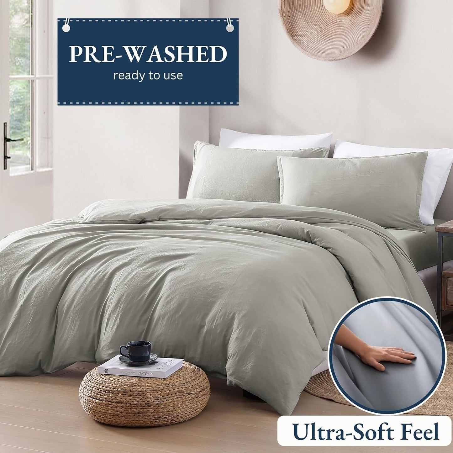 Hotel Soft Microfiber Duvet Cover Set-2000TC Quilt Cover Set & Pillowcases -1 Donna Cover Zipper Closure & 1 x Pillowcases-Breathable Bedding - Wrinkle, Fade, Stain Resistant(Grey,King Single)