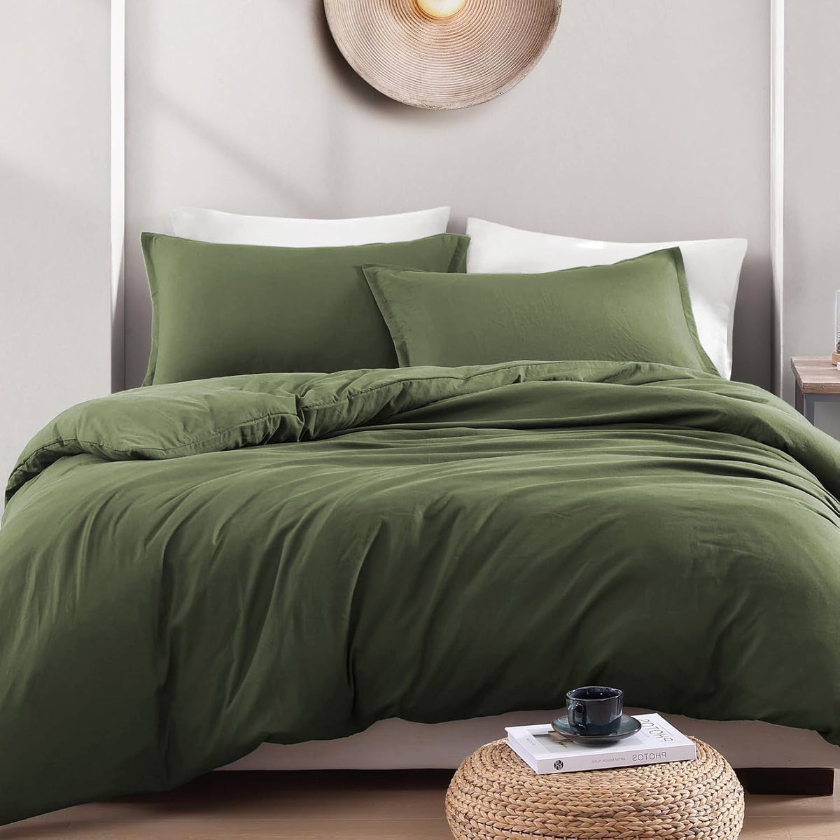 Hotel Soft Microfiber Duvet Cover Set-2000TC Quilt Cover Set & Pillowcases -1 Donna Cover Zipper Closure & 1 x Pillowcases-Breathable Bedding - Wrinkle, Fade, Stain Resistant(Olive green,King Single)