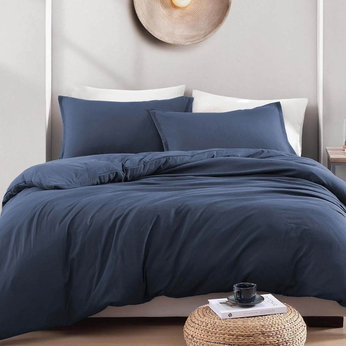 Hotel Soft Microfiber Duvet Cover Set-2000TC Quilt Cover Set & Pillowcases -1 Donna Cover Zipper Closure & 1 x Pillowcases-Breathable Bedding - Wrinkle, Fade, Stain Resistant(Navy,King Single)