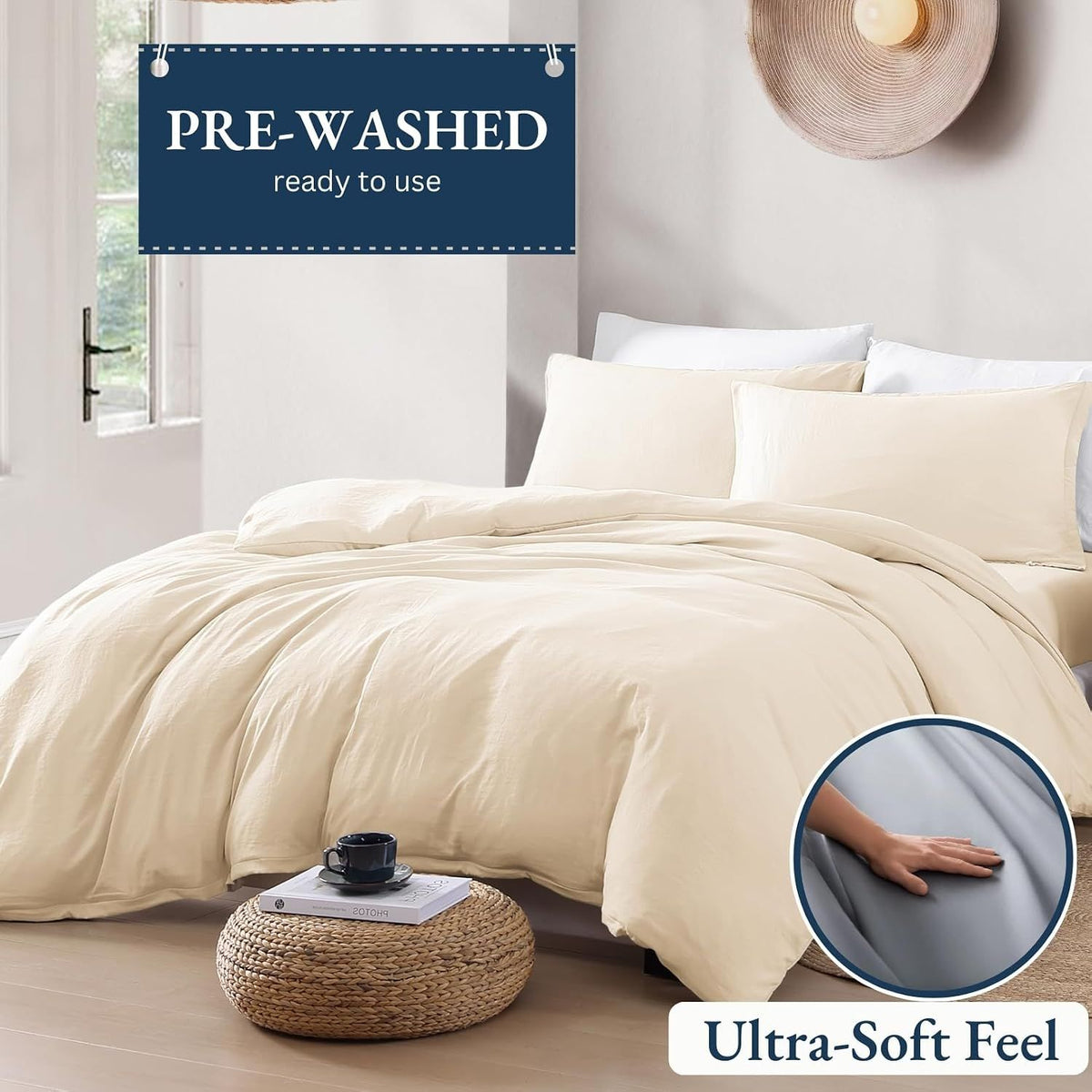 Hotel Soft Microfiber Duvet Cover Set-2000TC Quilt Cover Set & Pillowcases -1 Donna Cover Zipper Closure & 1 x Pillowcases-Breathable Bedding - Wrinkle, Fade, Stain Resistant(Cream White,King Single)