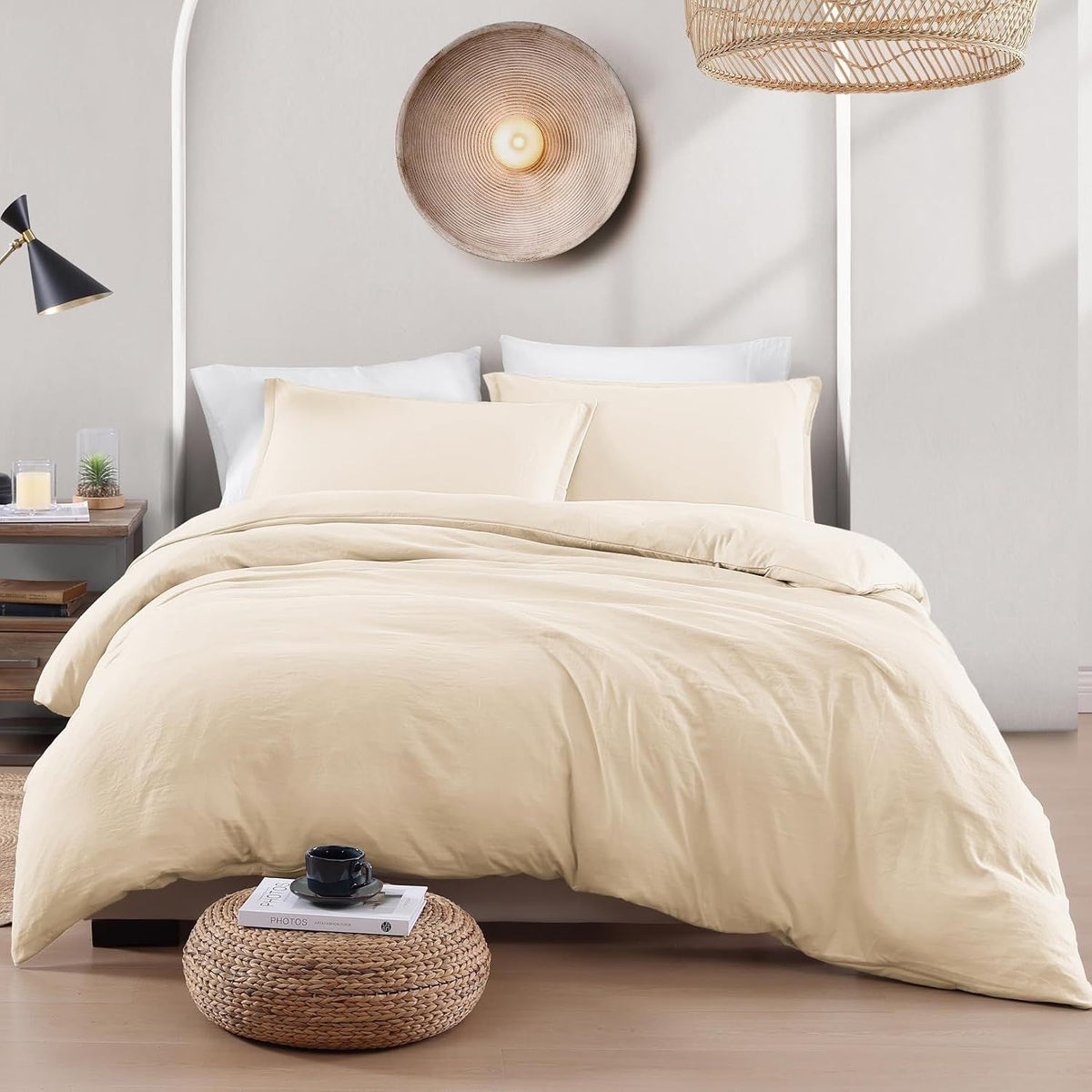 Hotel Soft Microfiber Duvet Cover Set-2000TC Quilt Cover Set & Pillowcases -1 Donna Cover Zipper Closure & 1 x Pillowcases-Breathable Bedding - Wrinkle, Fade, Stain Resistant(Cream White,King Single)