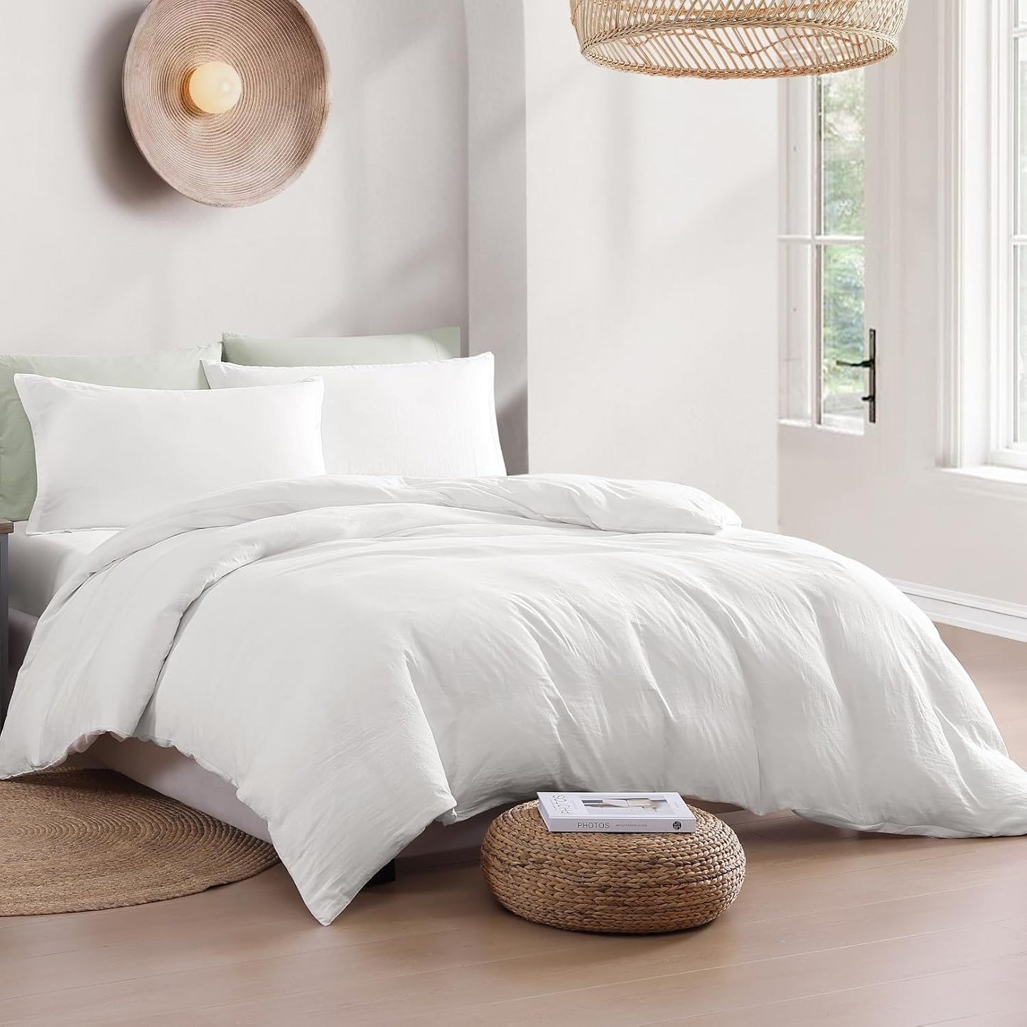 Hotel Soft Microfiber Duvet Cover Set-2000TC Quilt Cover Set & Pillowcases -1 Donna Cover Zipper Closure & 1 x Pillowcases-Breathable Bedding - Wrinkle, Fade, Stain Resistant(White,Queen)