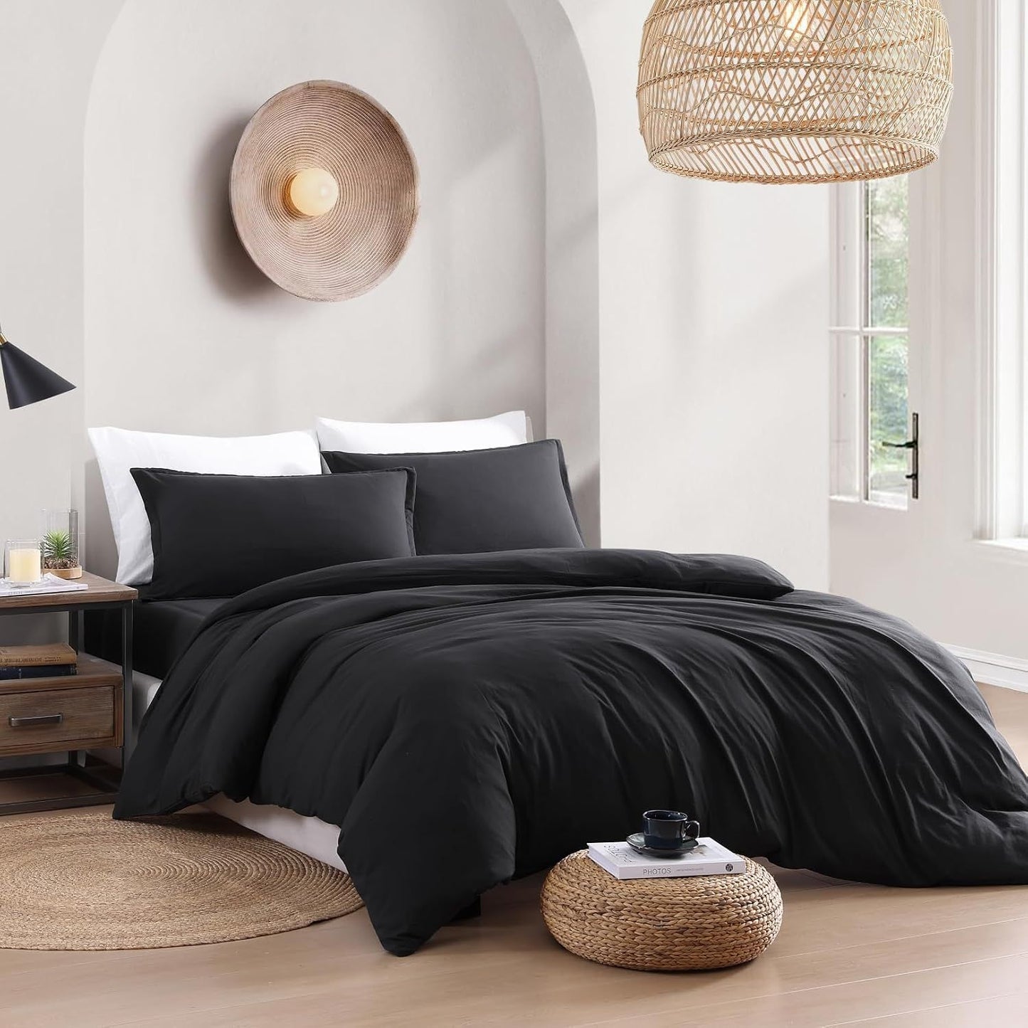 Hotel Soft Microfiber Duvet Cover Set-2000TC Quilt Cover Set & Pillowcases -1 Donna Cover Zipper Closure & 1 x Pillowcases-Breathable Bedding - Wrinkle, Fade, Stain Resistant(Black,Queen)
