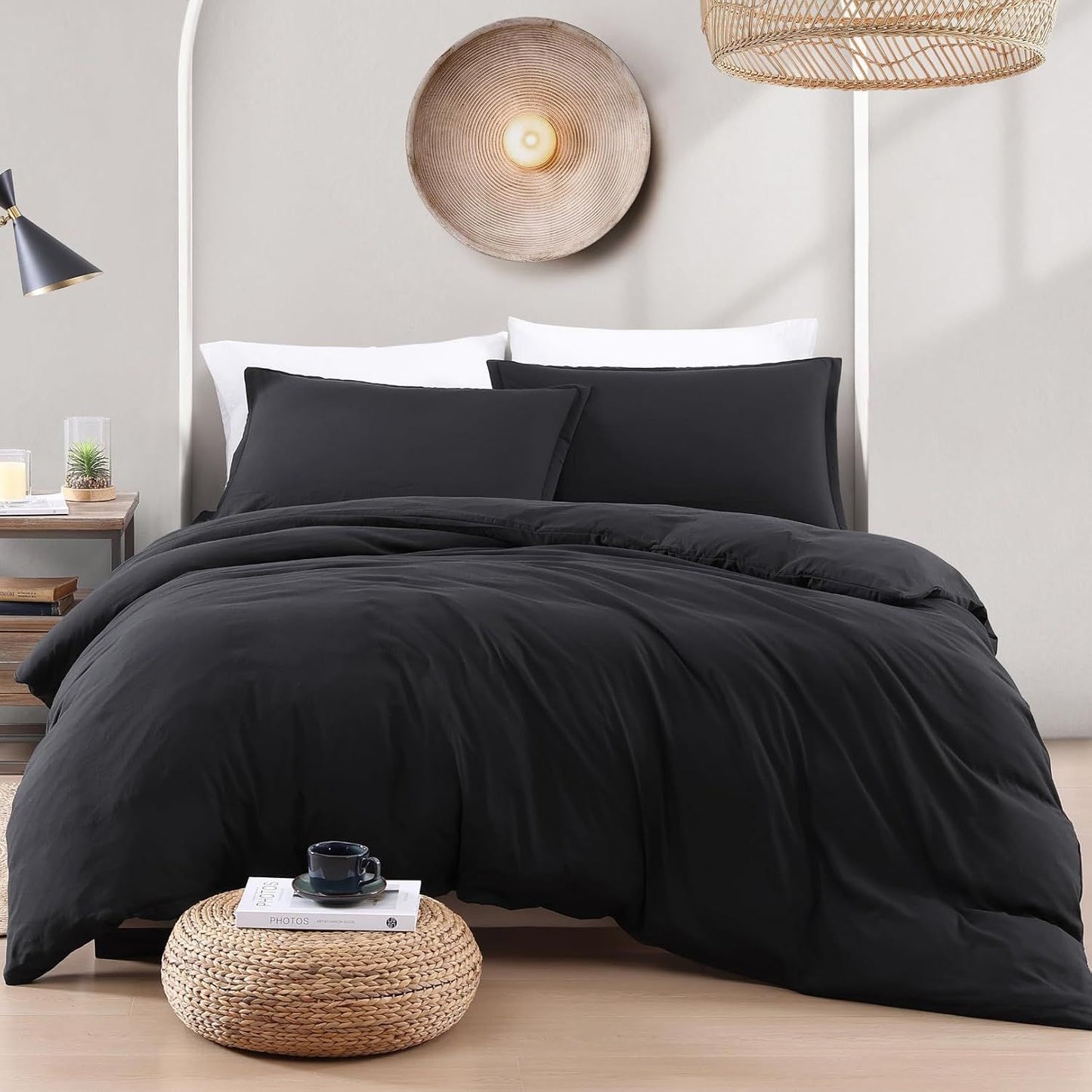 Hotel Soft Microfiber Duvet Cover Set-2000TC Quilt Cover Set & Pillowcases -1 Donna Cover Zipper Closure & 1 x Pillowcases-Breathable Bedding - Wrinkle, Fade, Stain Resistant(Black,Queen)